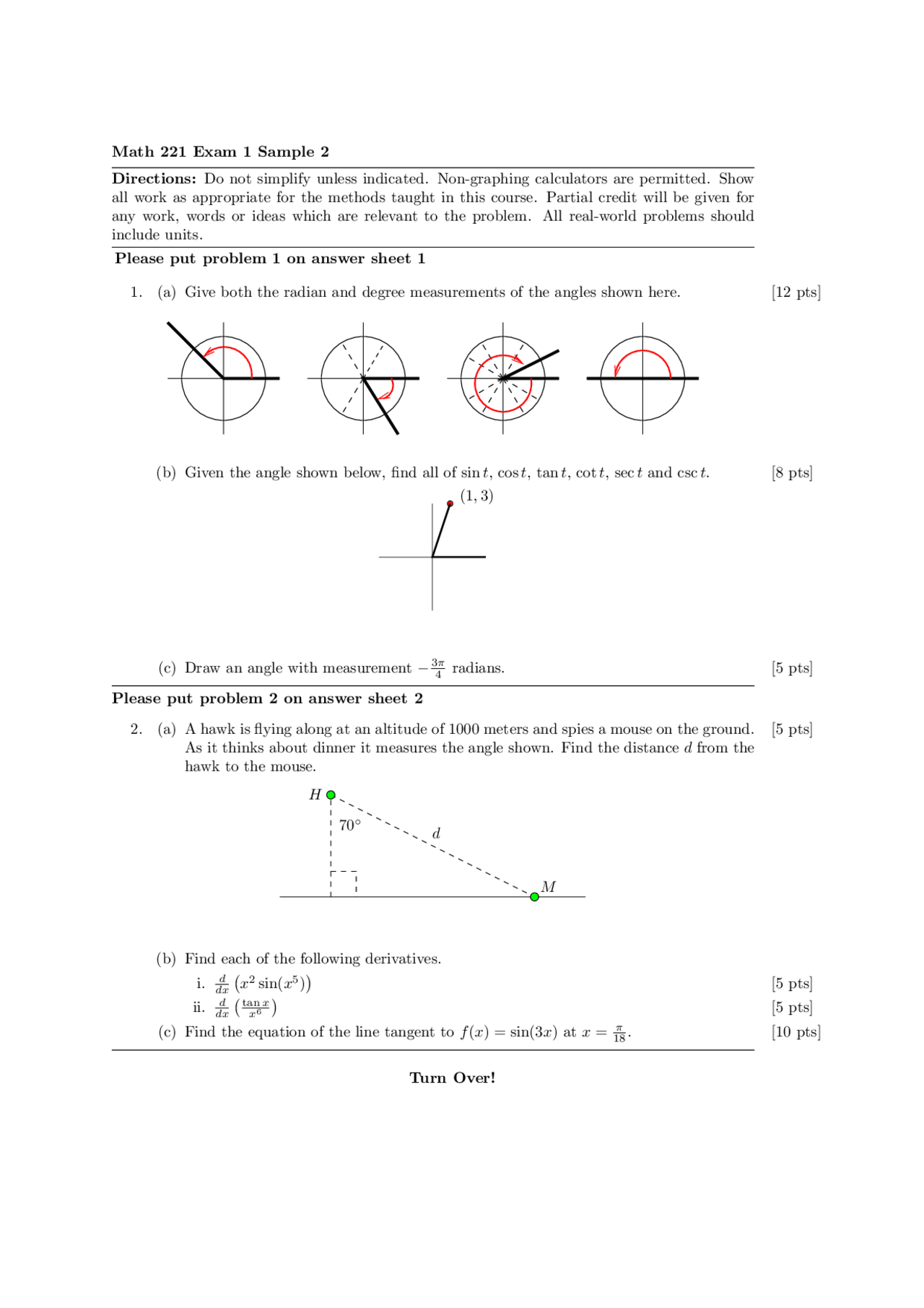 4 Problems on Elementary Calculus II - Examination 1 | MATH 221 - Docsity