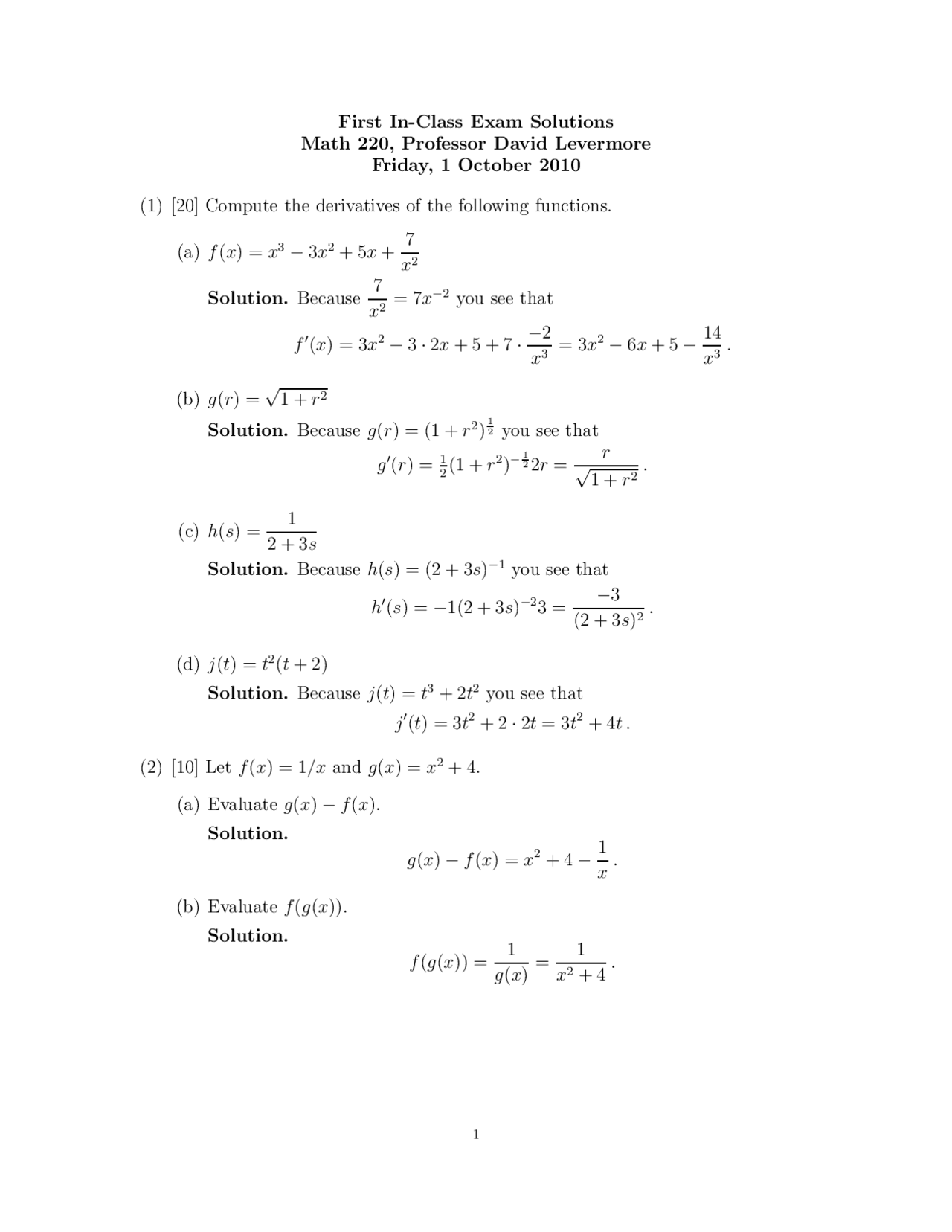 6 Questions On Elementary Calculus I With Solution Exam Math 2 Docsity