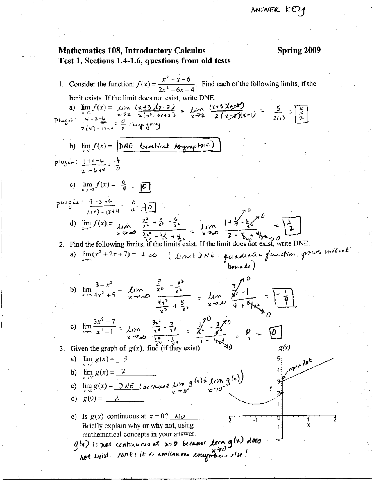 Introductory Calculus Example Questions Test 1 Questions with Answers - Introductory Calculus | MATH 108 - Docsity