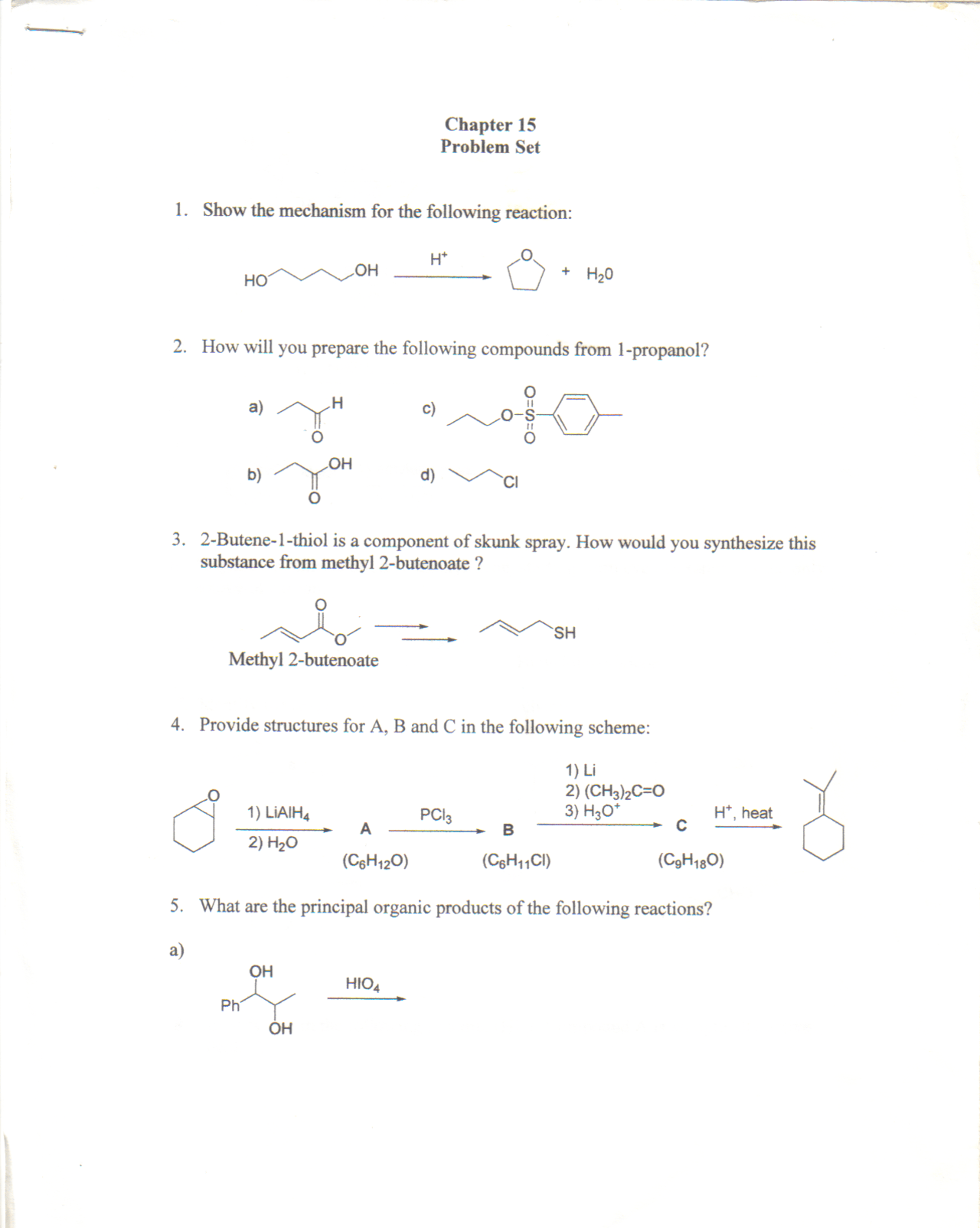 Problem Set Question for Exam - Organic Chemistry I | CHEM 232 - Docsity