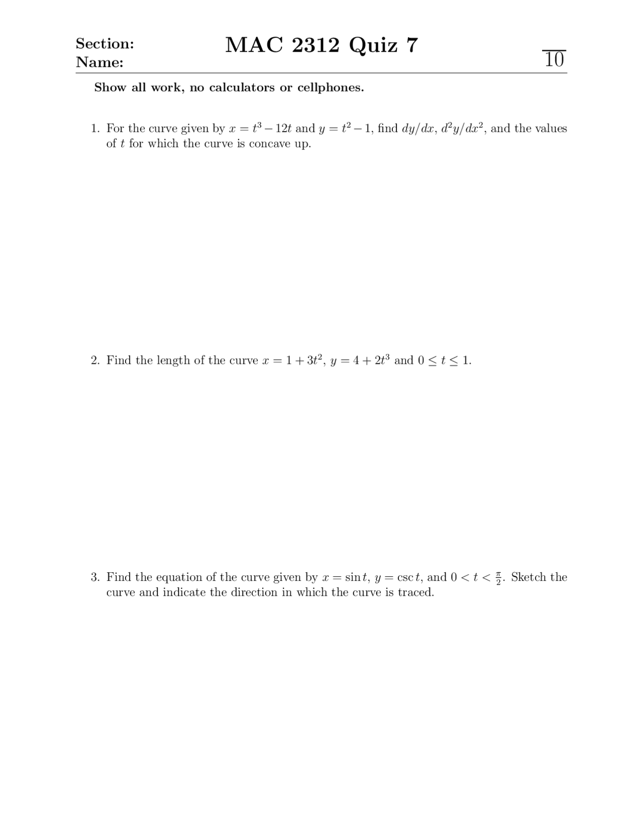 Sample questions for quiz 7 analytic geometry and calculus ii mac