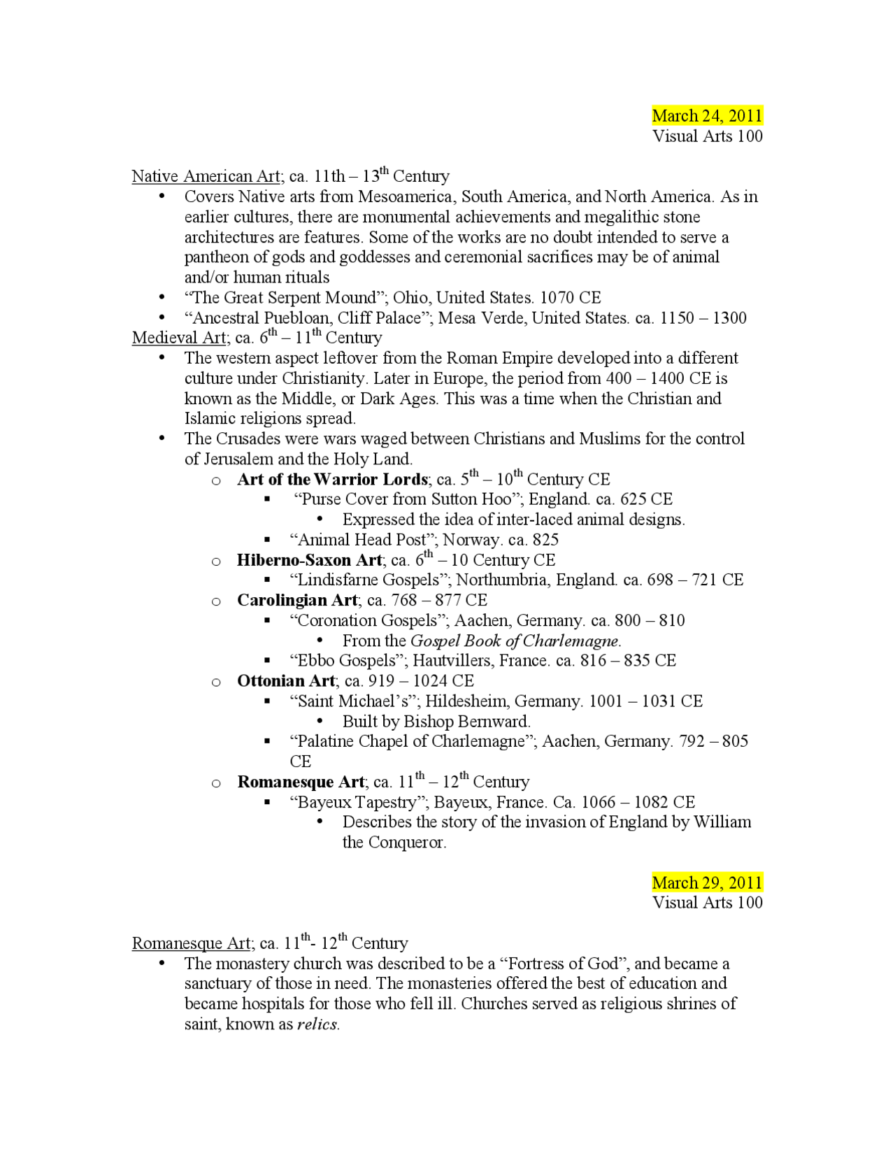 Exam 3 Notes for Introduction to the Visual Arts | ART 100 - Docsity