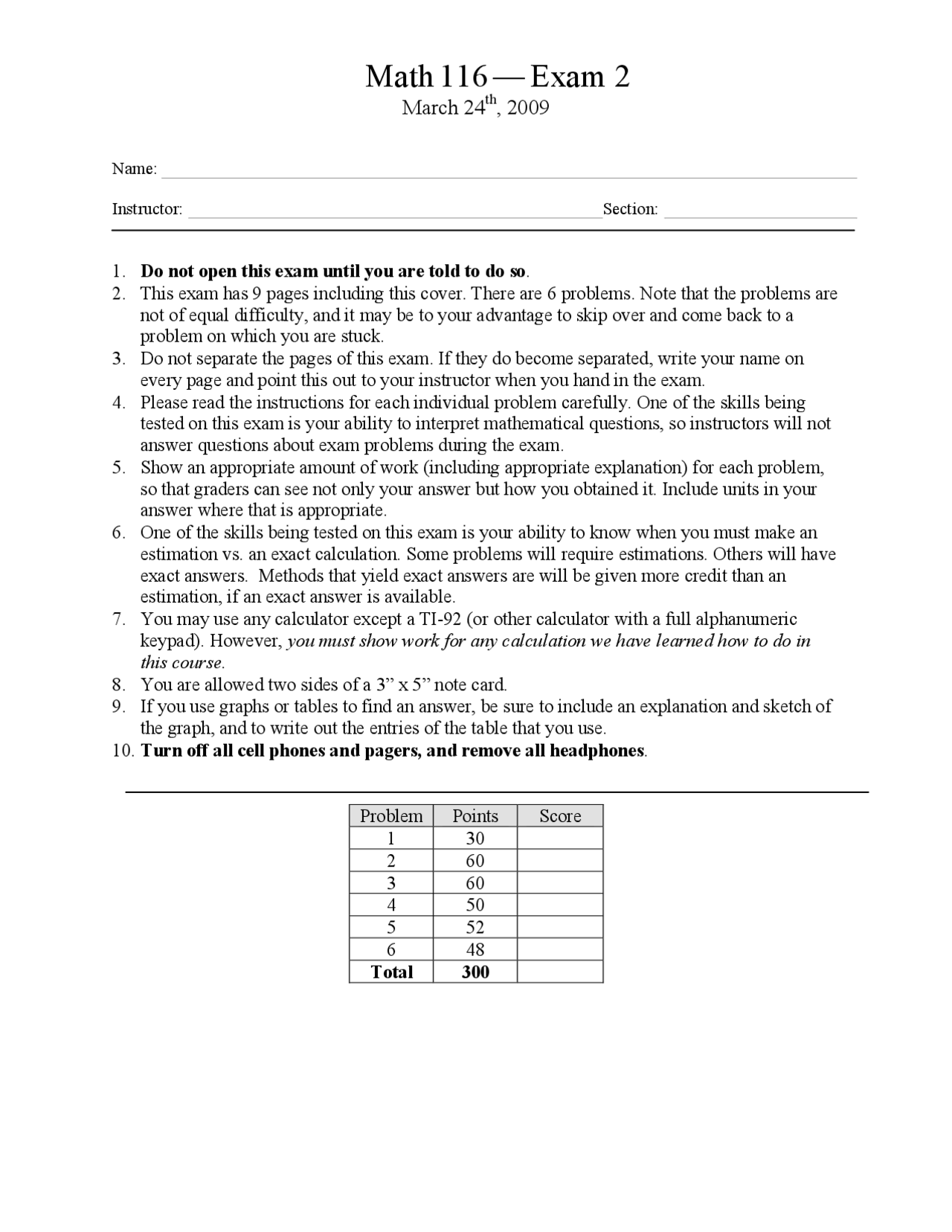 Exam with Practice Problems - Calculus II | MATH 116 - Docsity