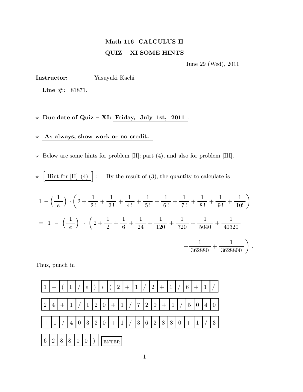 Unsolved Problem in Quiz 11 - Calculus II | MATH 116 - Docsity