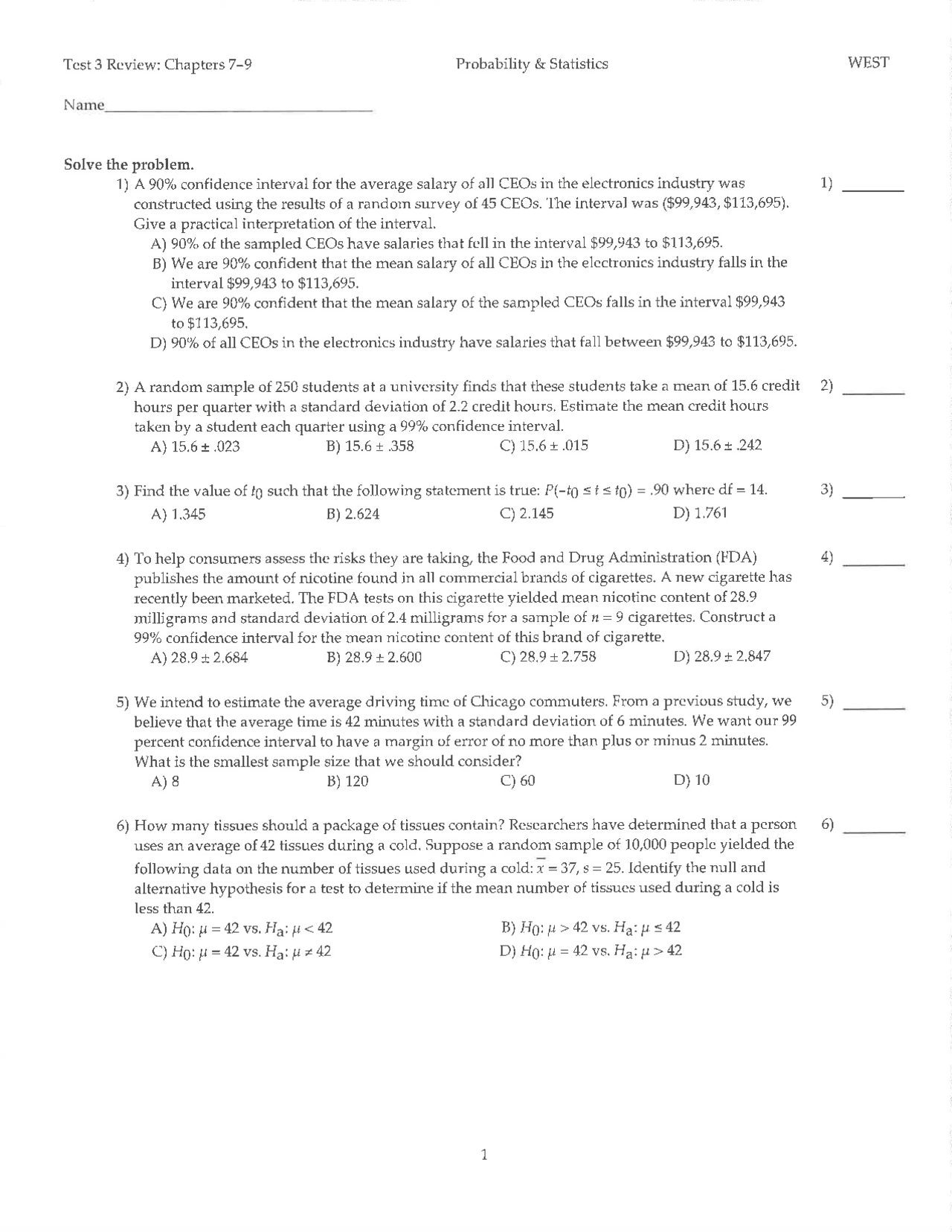 19 Solved Questions on Probability and Statistics - Test 3 | PSYC 2503 ...