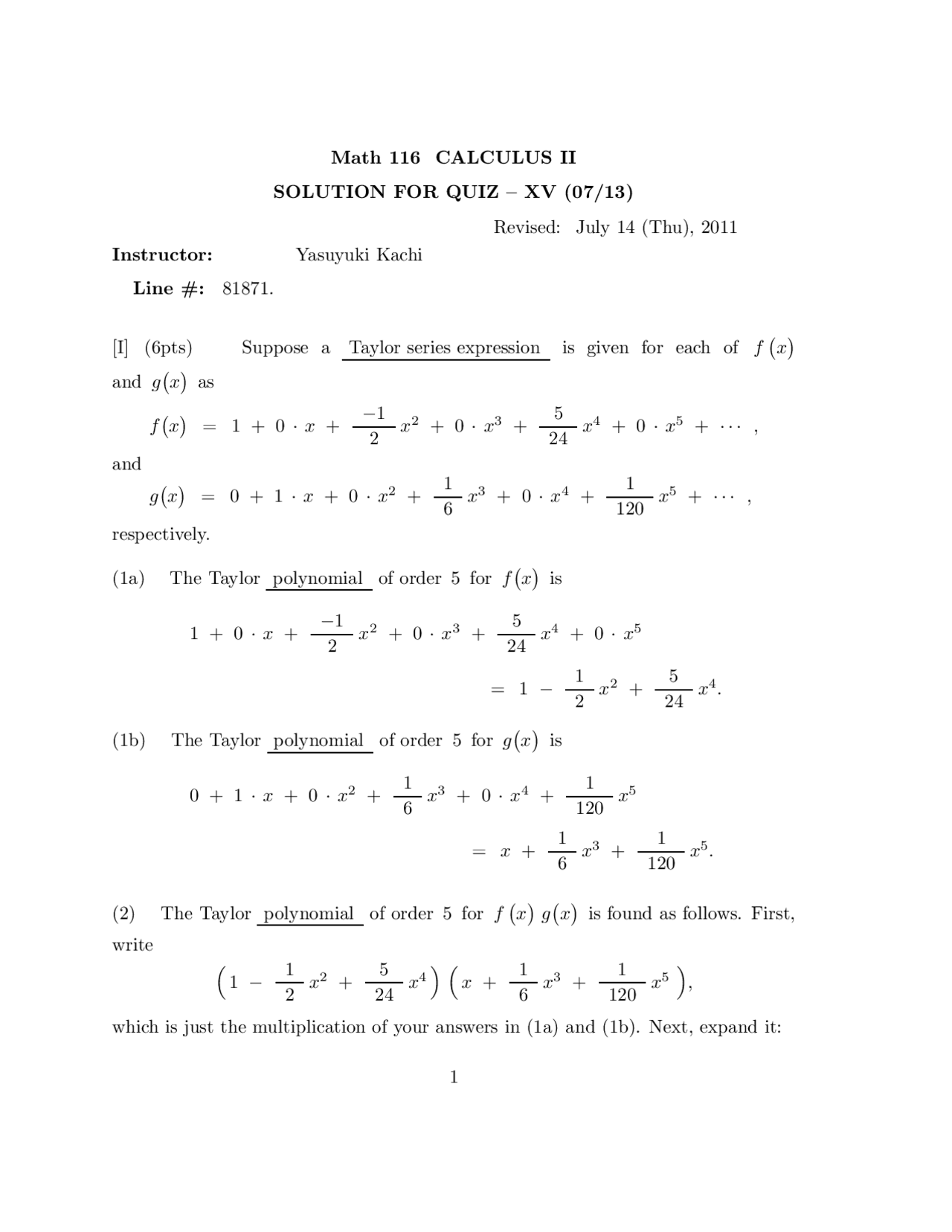 5 Solved Questions on Calculus II - Quiz | MATH 116 - Docsity