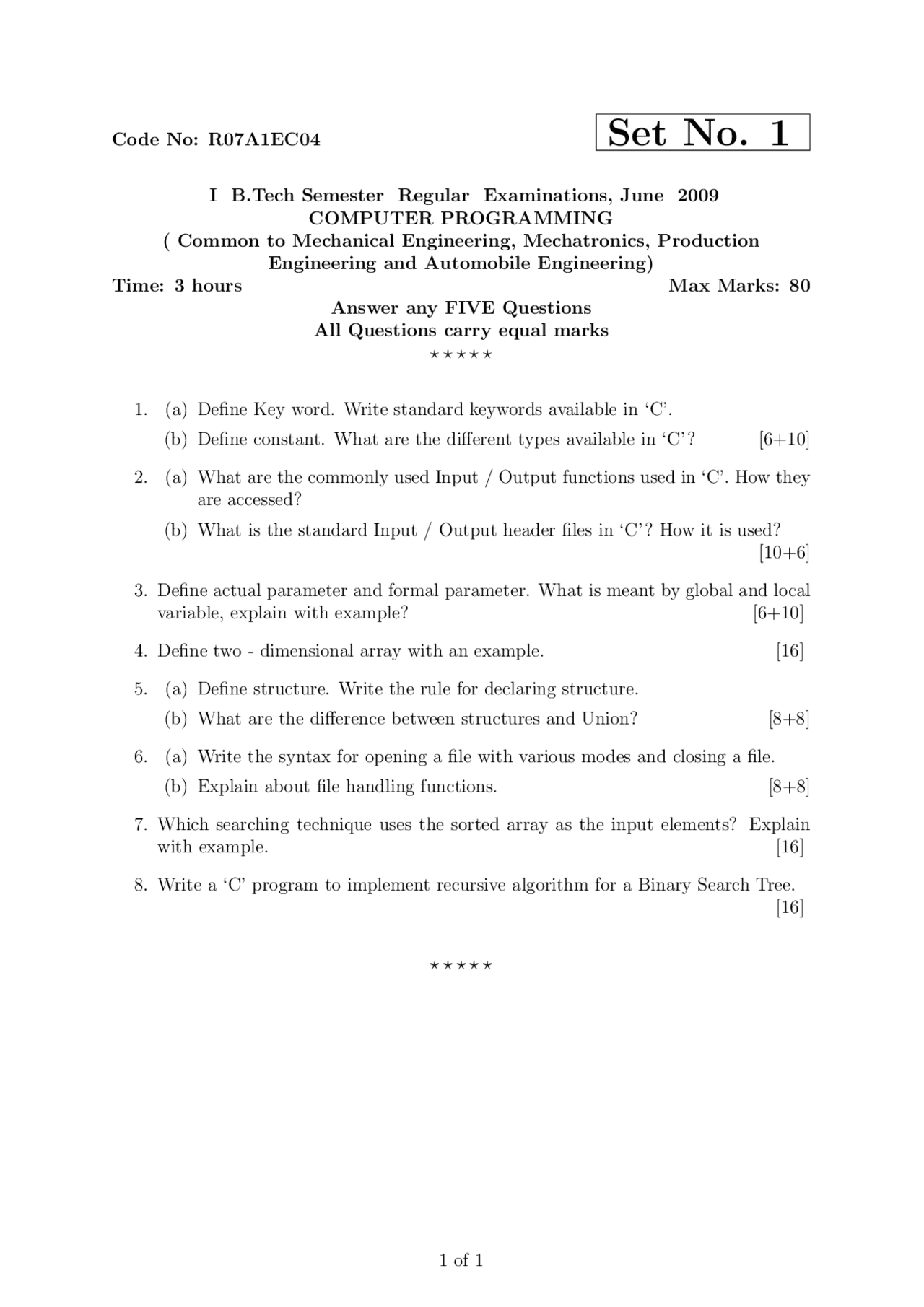 COMPUTER PROGRAMMING, exam papers - Docsity