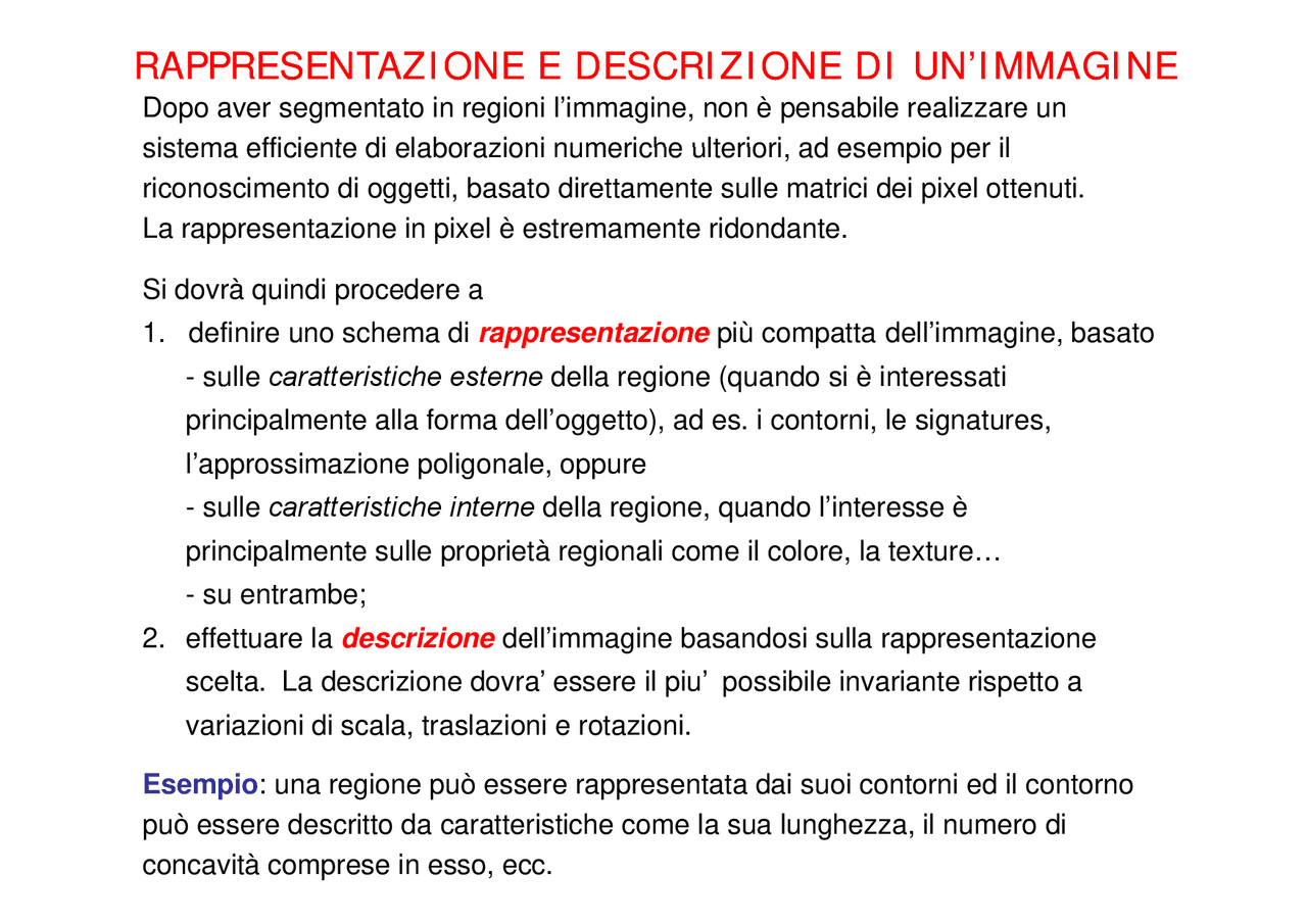 RAPPRESENTAZIONE E DESCRIZIONE DI UN’IMMAGINE - Docsity