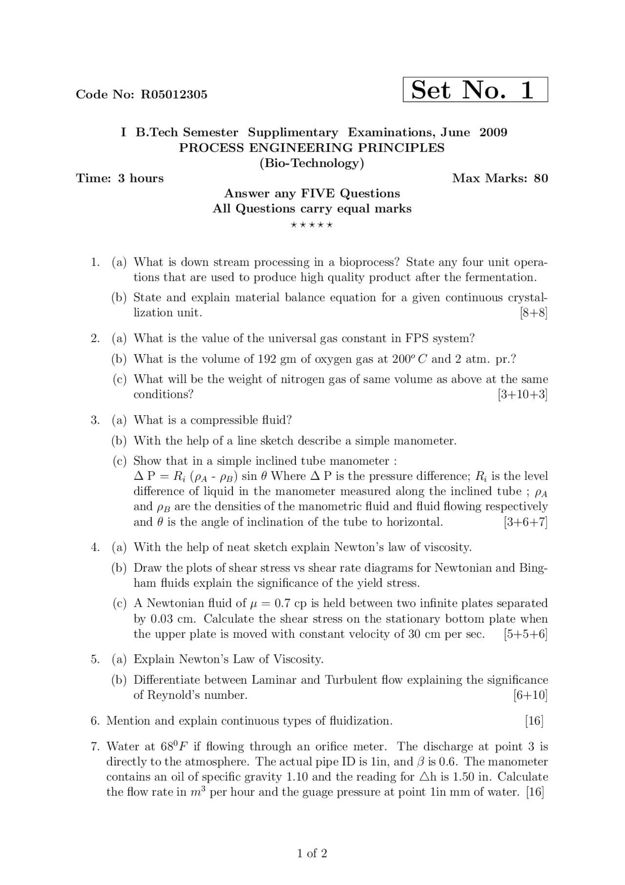 Exam on PROCESS ENGINEERING PRINCIPLES - Docsity