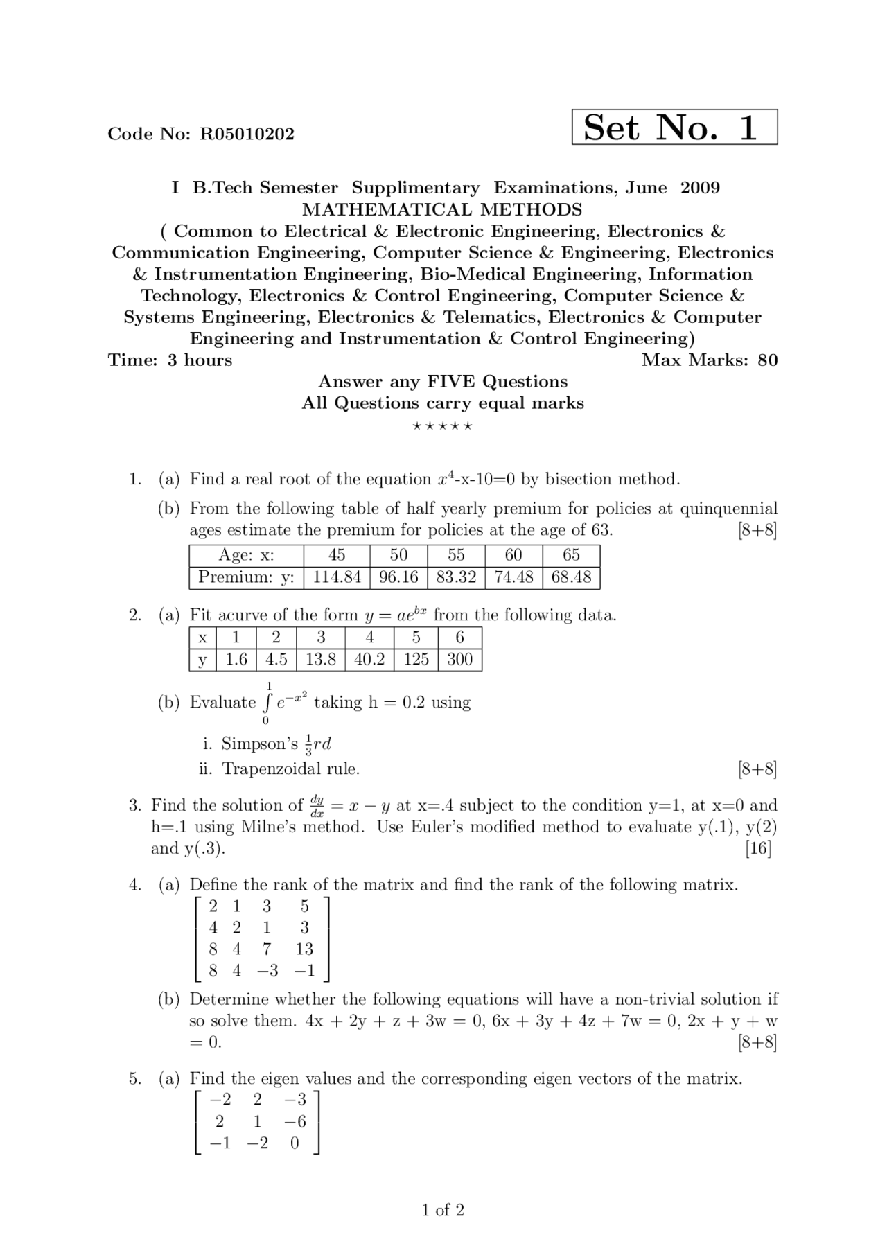MATHEMATICAL METHODS, exams - Docsity