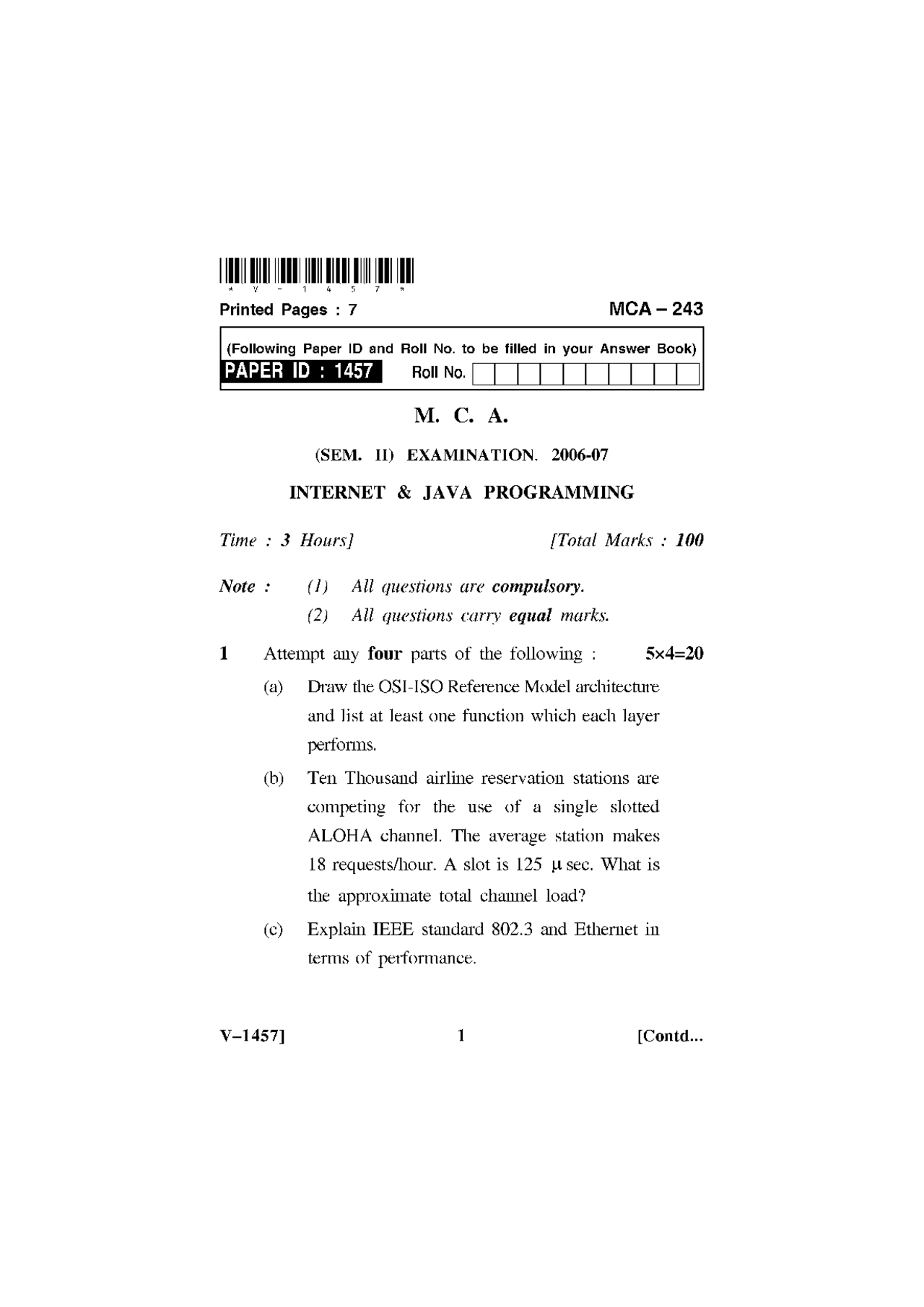 INTERNET and JAVA PROGRAMMING, exam paper 1, UPTU - Docsity