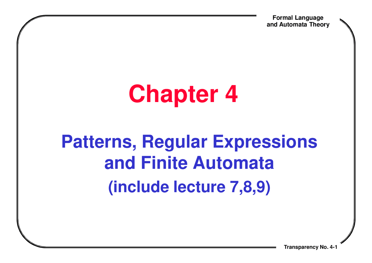 Automata Pattern AUTOMATA - Patterns, Regular Expressions and finite Automata - KUMAR 3 ...