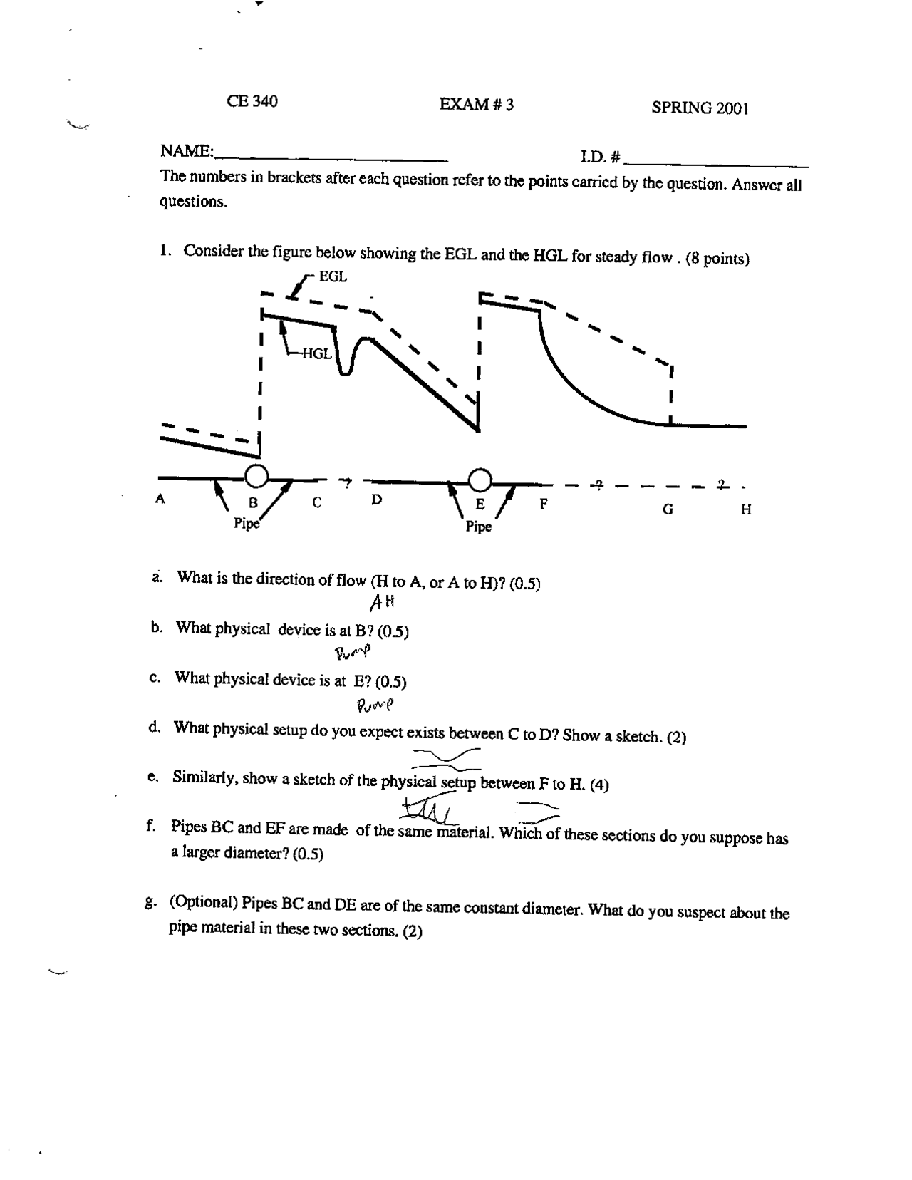 4 Questions of Hydraulics Examination 3 CE 34000 Docsity