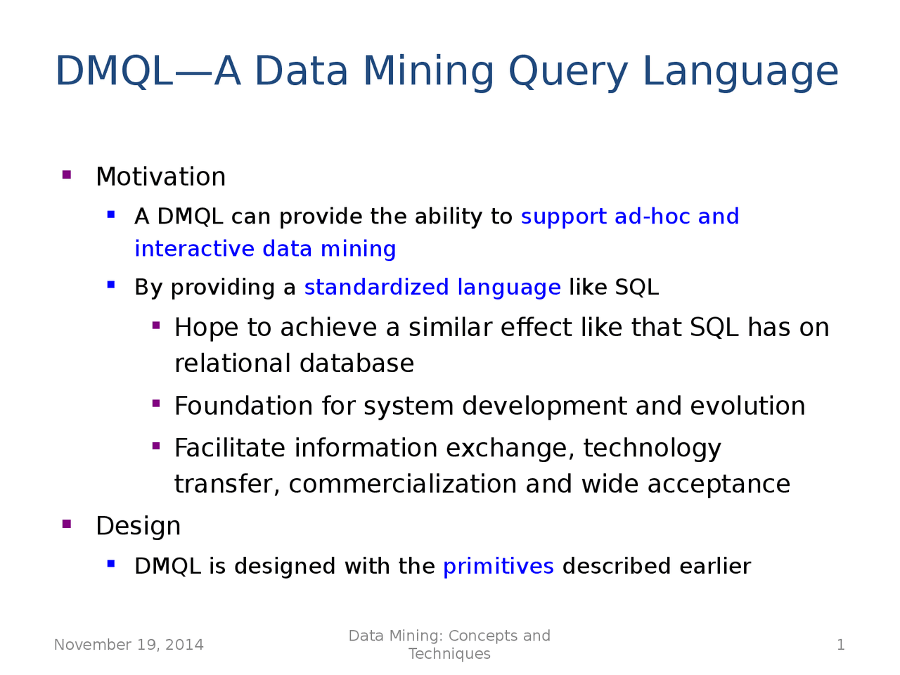 Data Minining - DMQL | Study notes Data Mining | Docsity