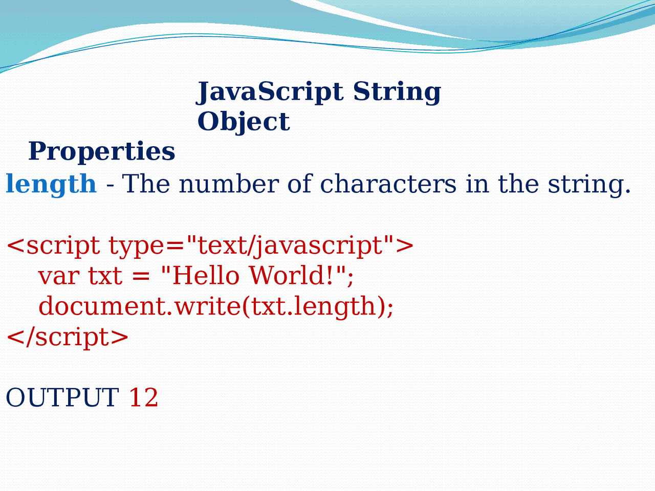 Computer Science - Js string - Presentation - Prof. Veena - Docsity