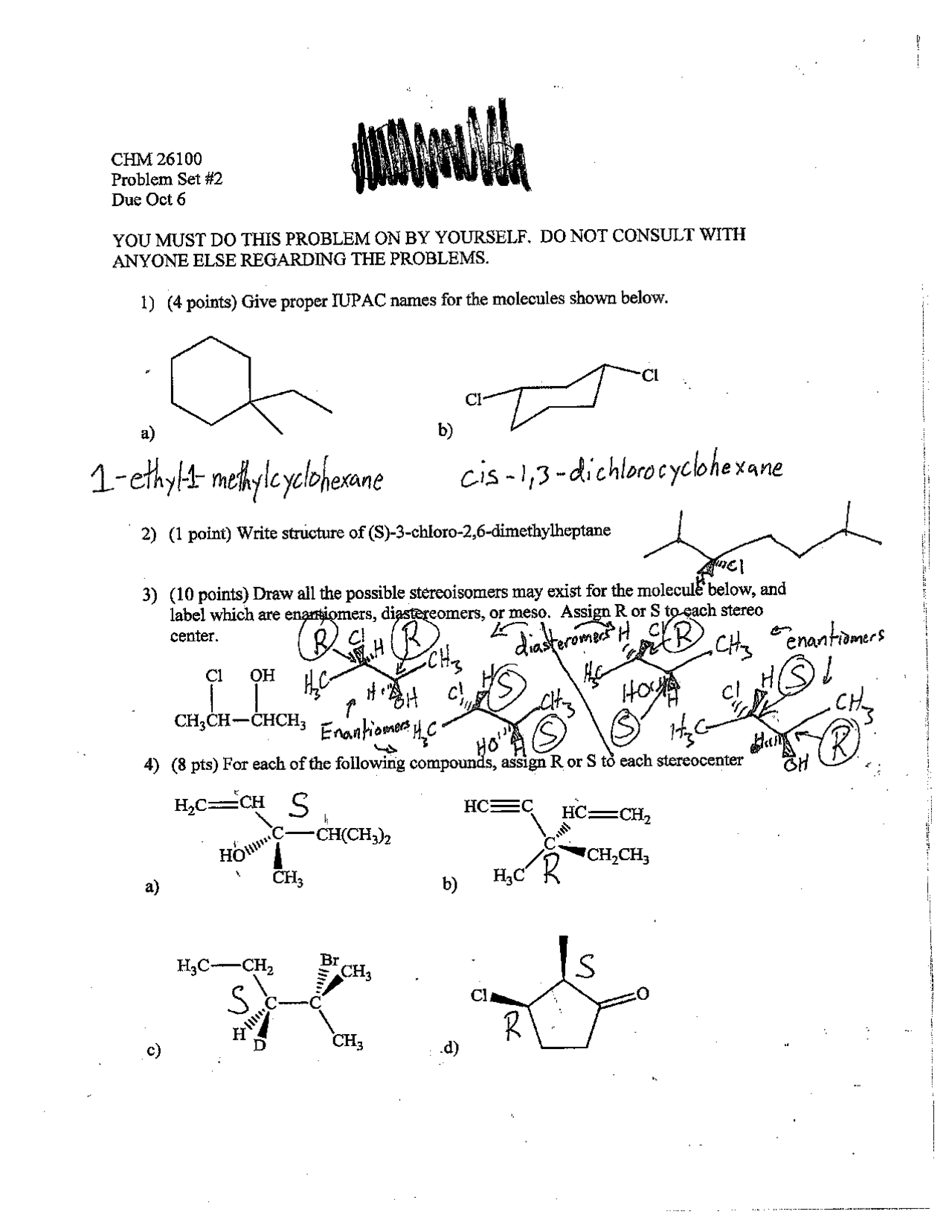 Solved Problem Set 2 - Organic Chemistry | CHM 26100 - Docsity