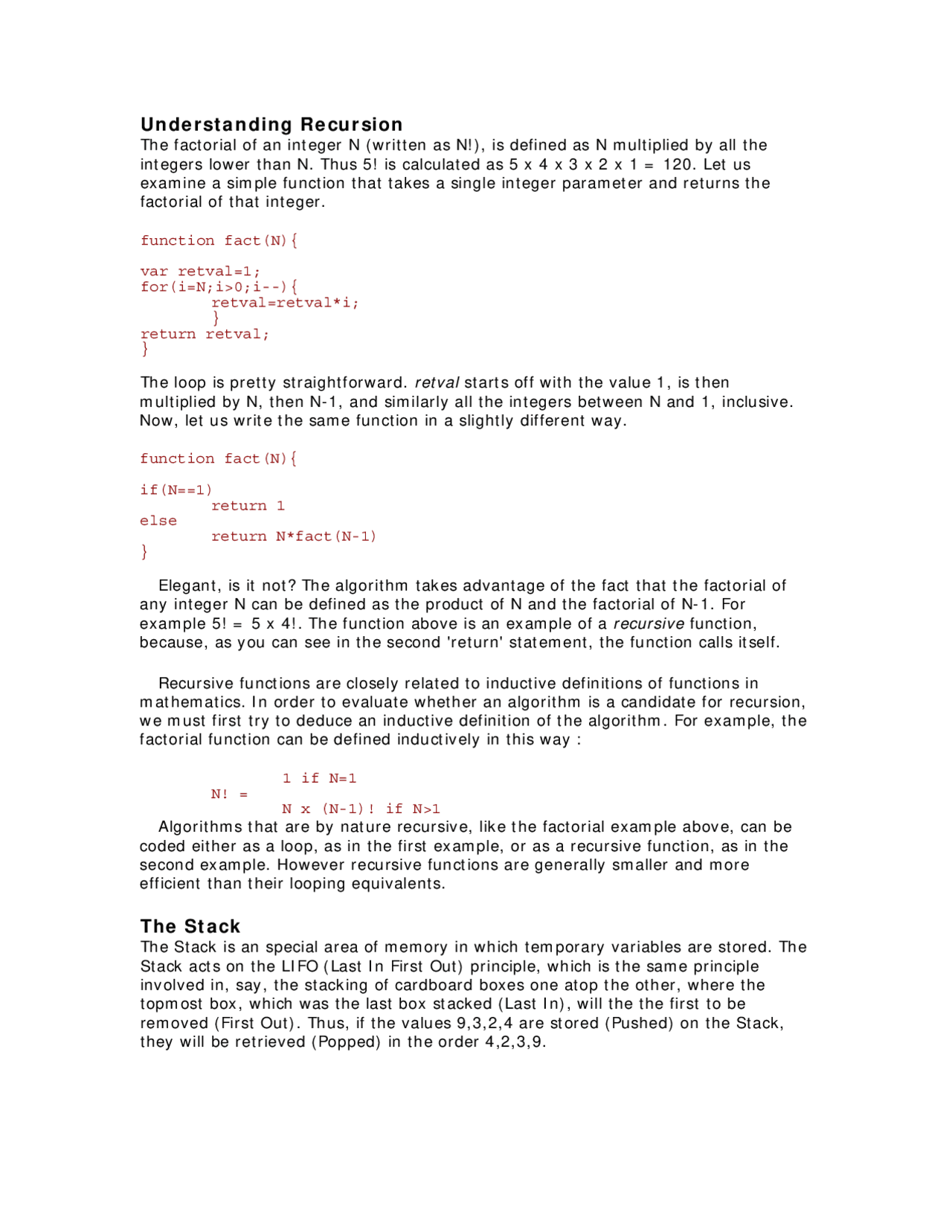 Working of Recursion in stack - Lecture Notes - C Programming - Prof ...