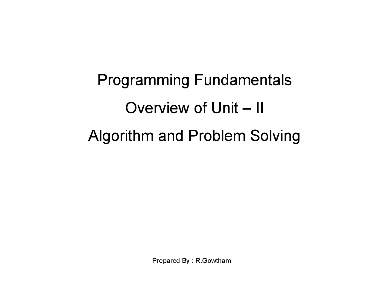 Algorithm and Problem Solving - Lecture - Programing Fudamentals - Docsity