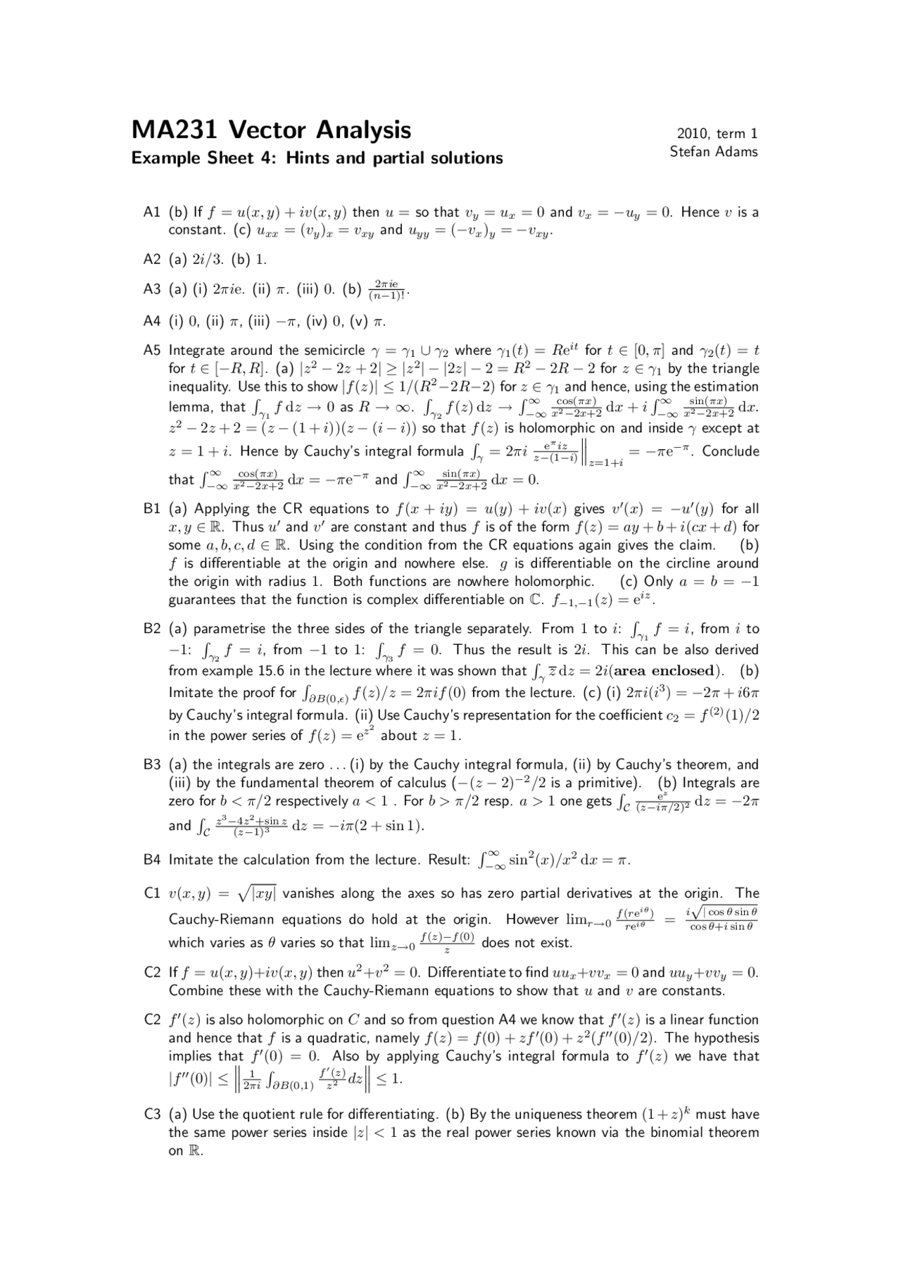 Vector Analysis, Lecture Slides - Mathematics - 5 - Docsity
