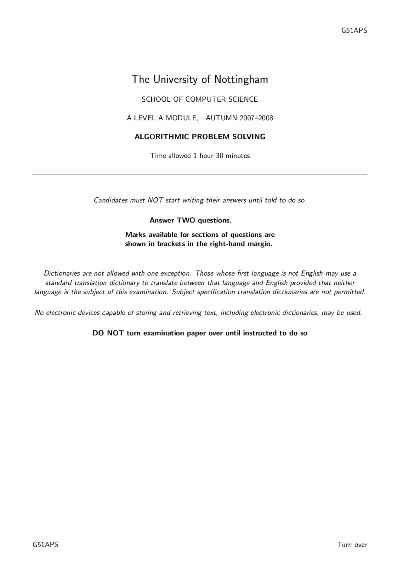 Algorithmic Problem Solving, Exam Paper - Mathematics - 1 | Exams ...