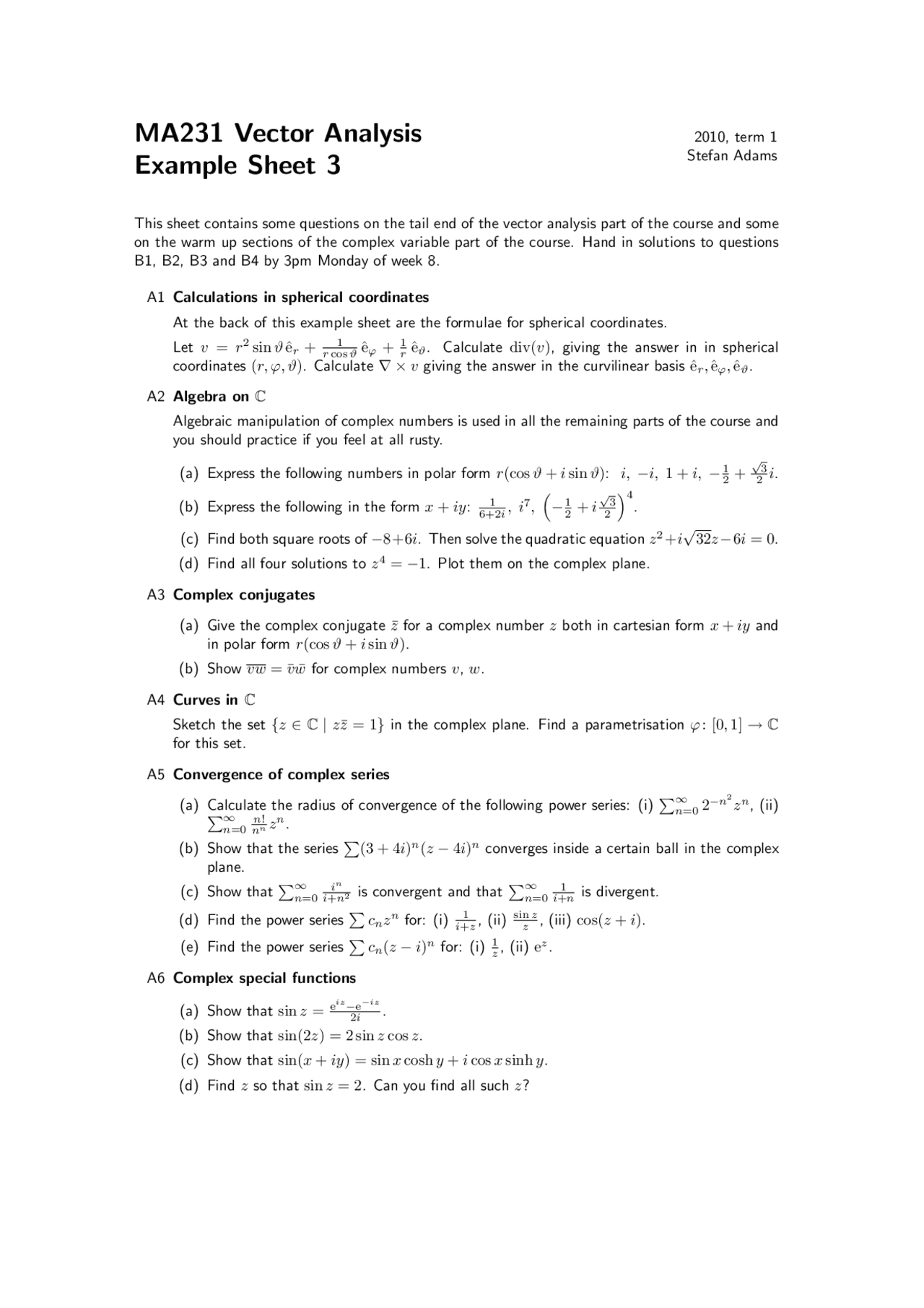 Vector Analysis, Lecture Slides - Mathematics - 9 - Docsity