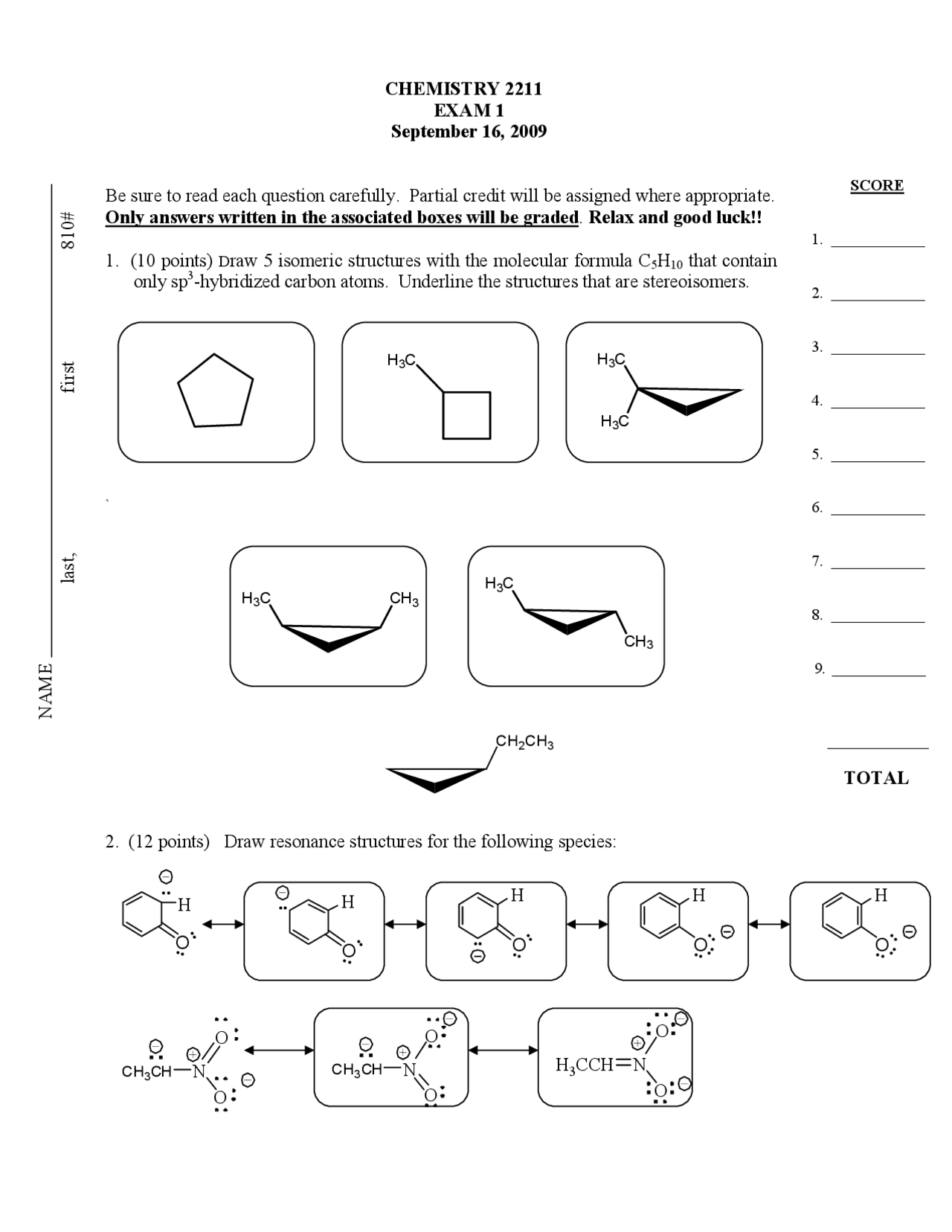 Modern Organic Chemistry I, exercises for exam | CHEM 2211 - Docsity