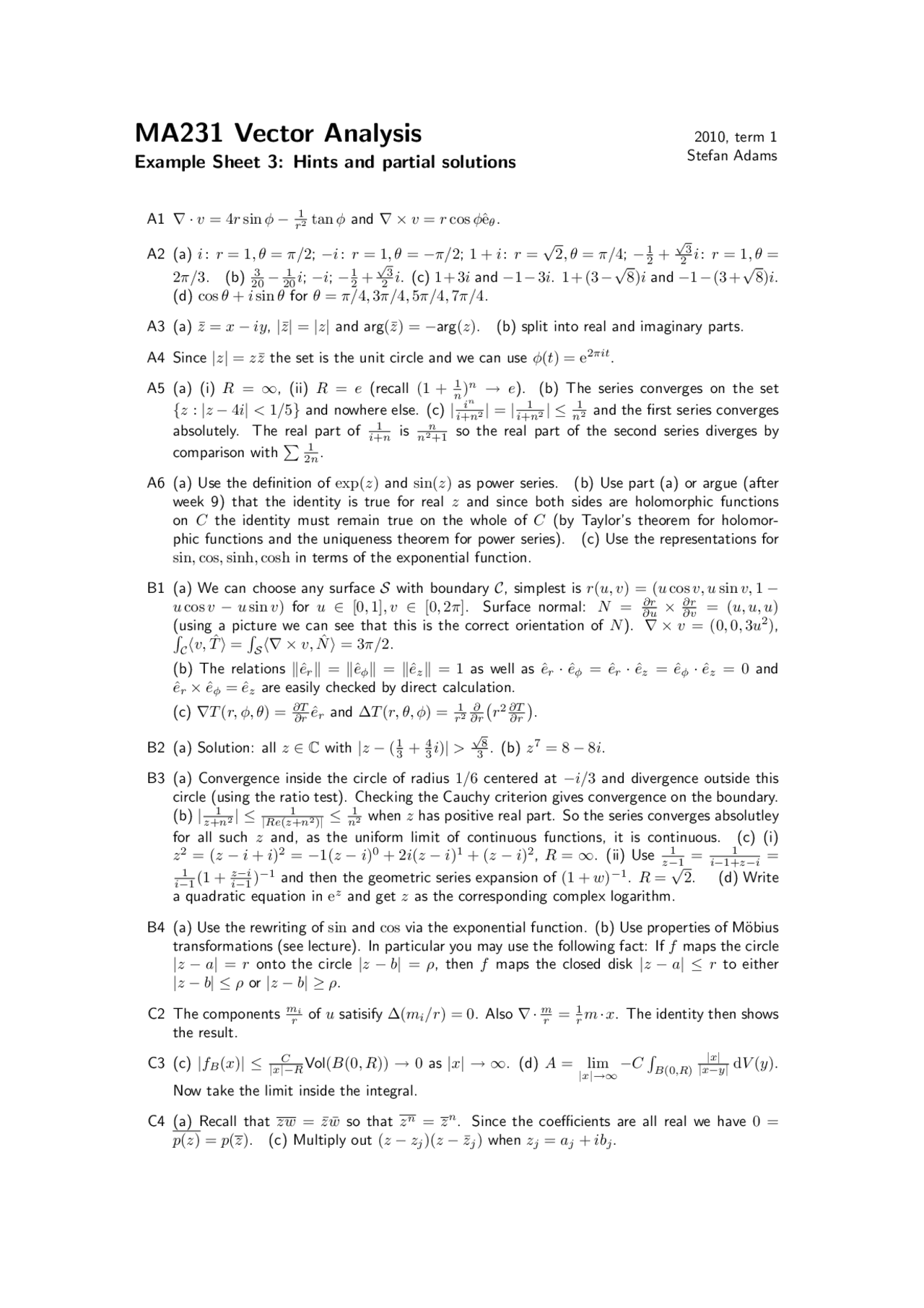 Vector Analysis, Lecture Slides - Mathematics - 6 - Docsity