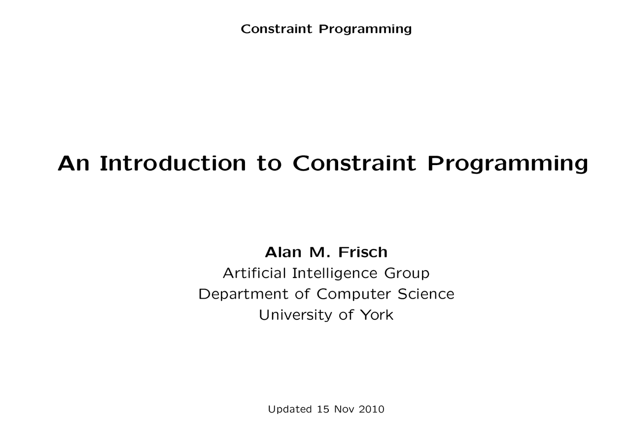 Constarint Programming, Lecture Notes - Computer Science 1 - Docsity