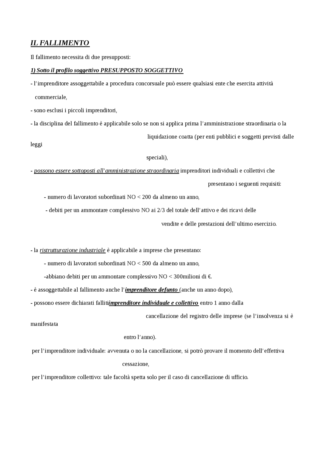 Il Fallimento: Condizioni e Consekvenze per gli Imprenditori | Appunti di  Diritto Commerciale | Docsity
