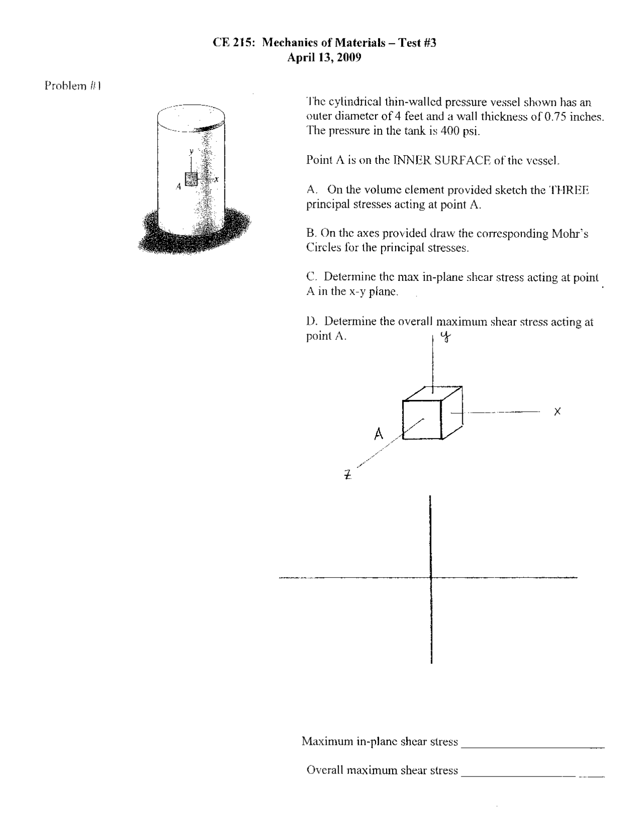 6 Questions on Mechanics of Materials - Exam 3 | C E 215 - Docsity