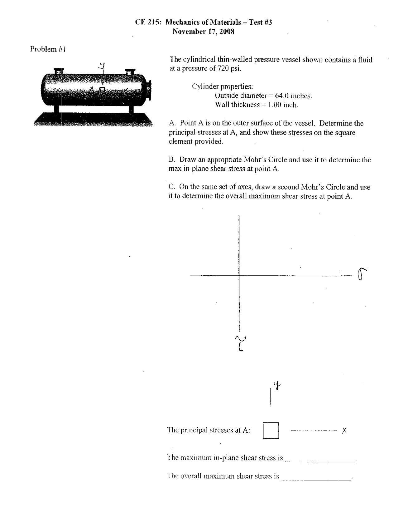 Mechanics of Material - Examination 3 | C E 215 - Docsity