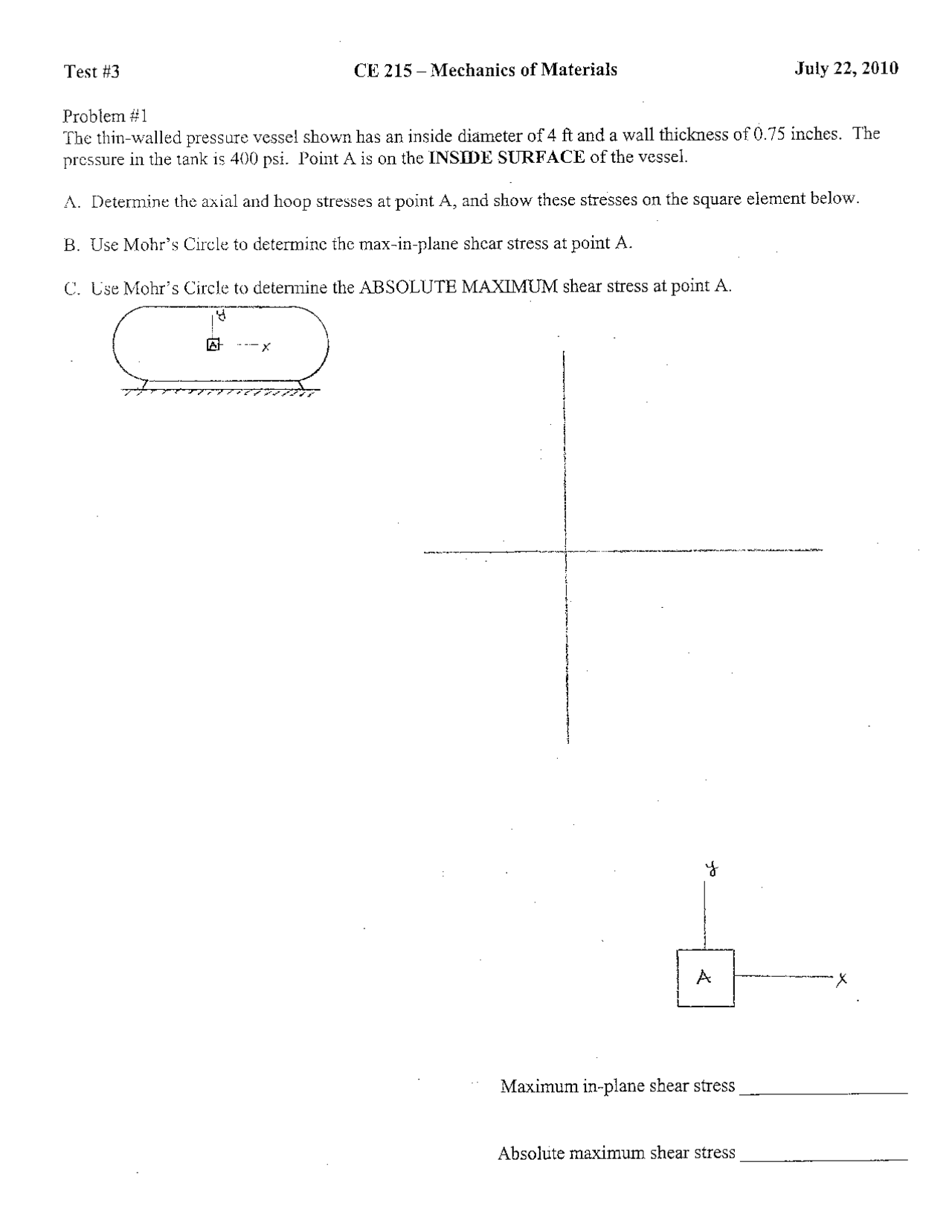 Exam 3 Solved Problems - Mechanics of Materials | C E 215 - Docsity
