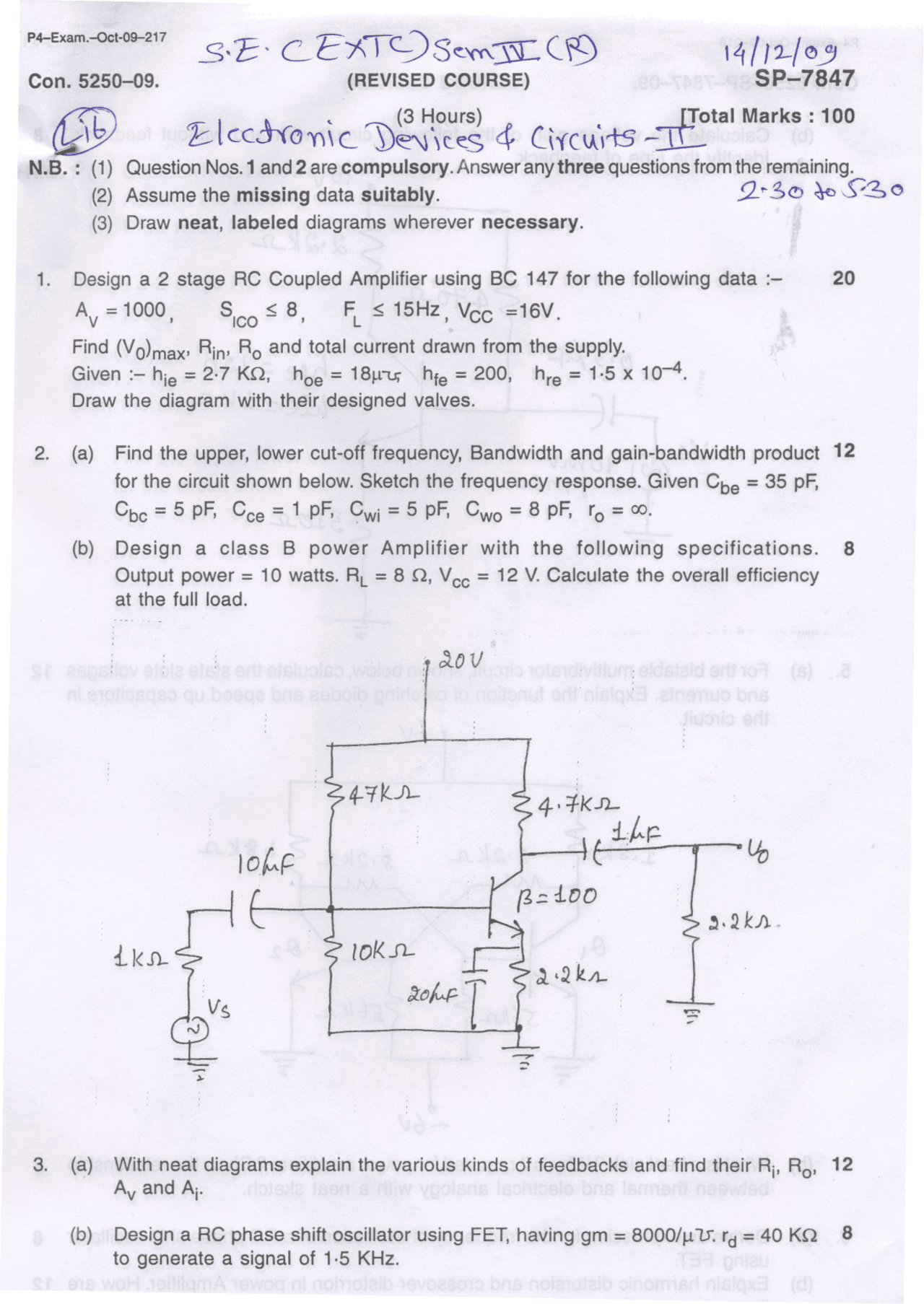 Test Paper - Electronic Devices and Circuits - II - Mumbai University ...