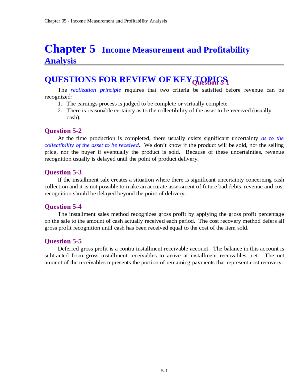 Income Measurement and Profitability Analysis - Homework 5 Solutions ...