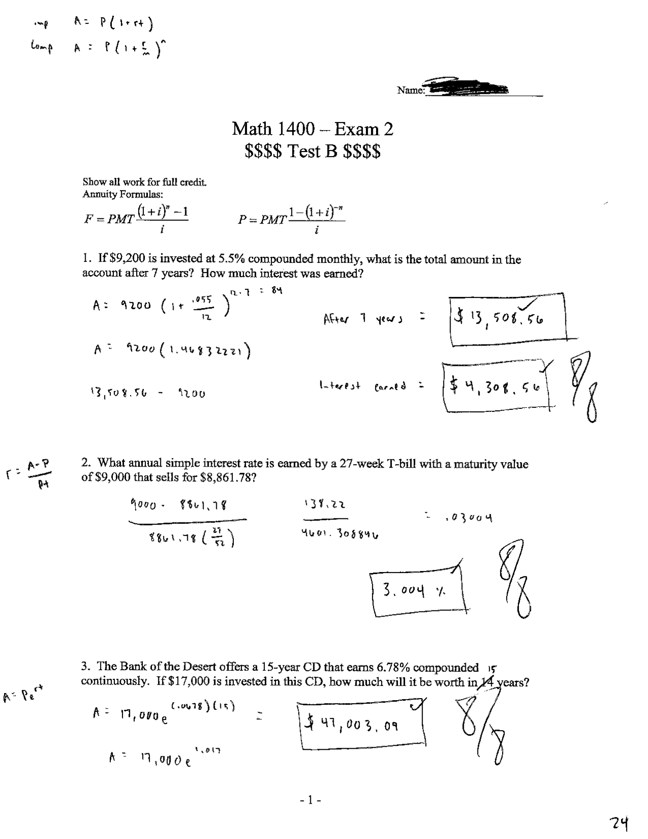 Resolution of Examination 2 - College Math with Calculus | MATH 1400 ...