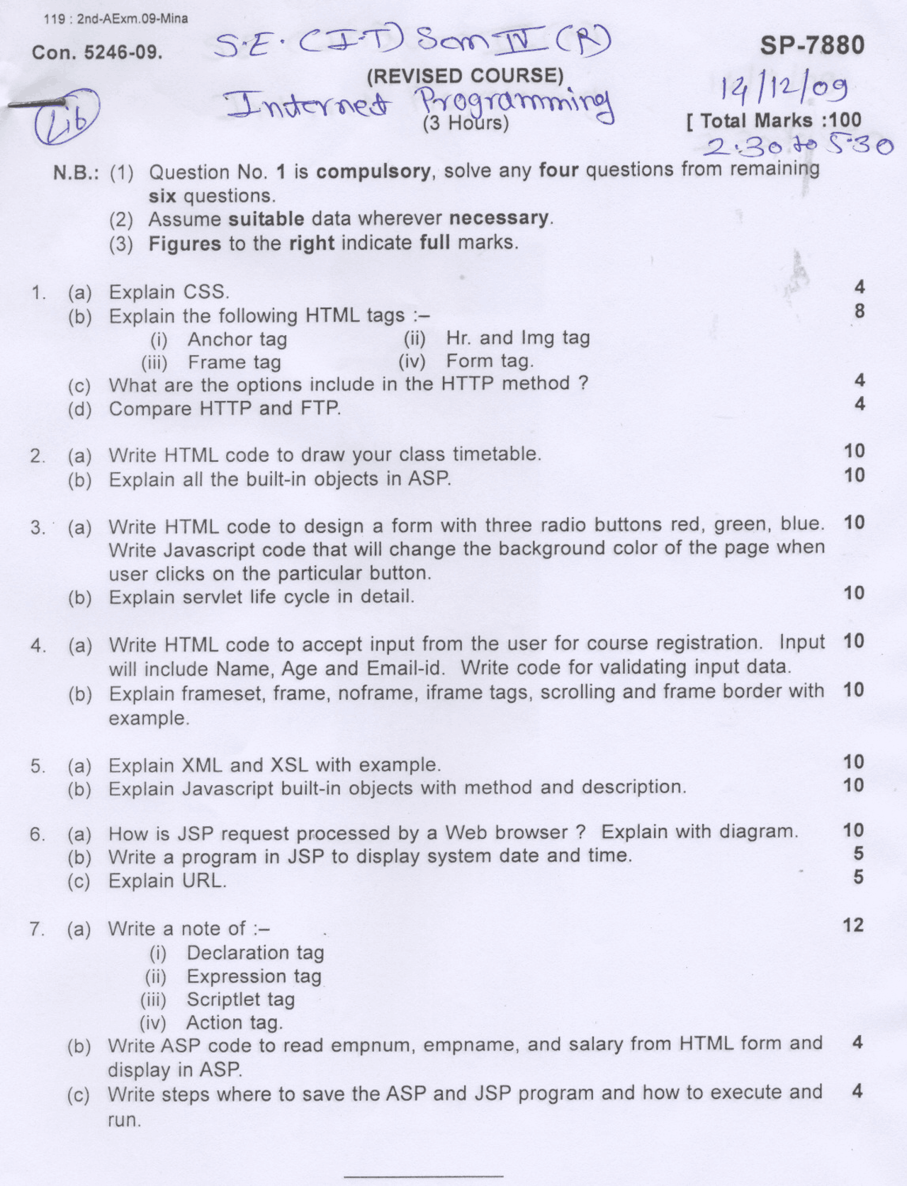 Test Paper - Internet Programming - Mumbai University - Information ...