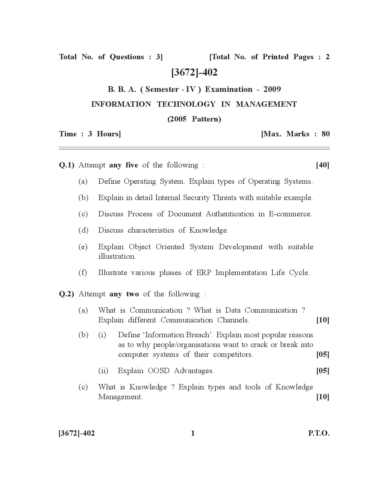 Test Paper - INFORMATION TECHNOLOGY IN MANAGEMENT - University of Pune ...