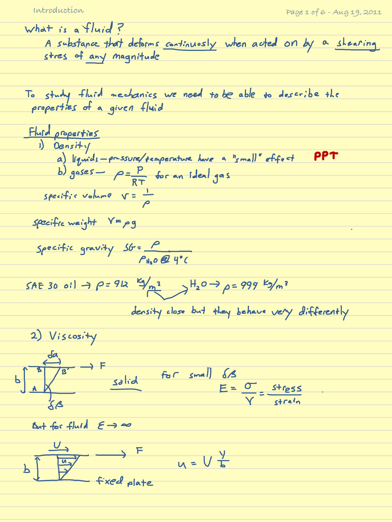 fluid mechanics (handwritten) study notes free pdf |... What is a Fluid - Fluid Mechanics - Handwritten Notes | ME 3340 - Docsity