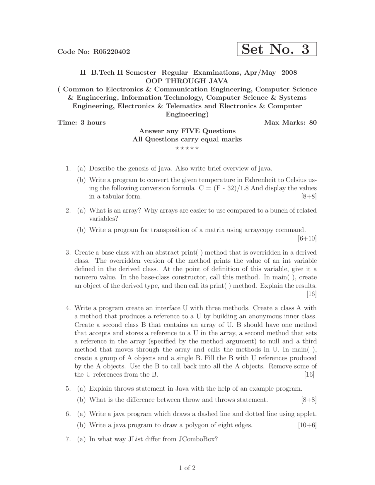 Test Paper - Object Oriented Through java - Jawaharlal Nehru ...