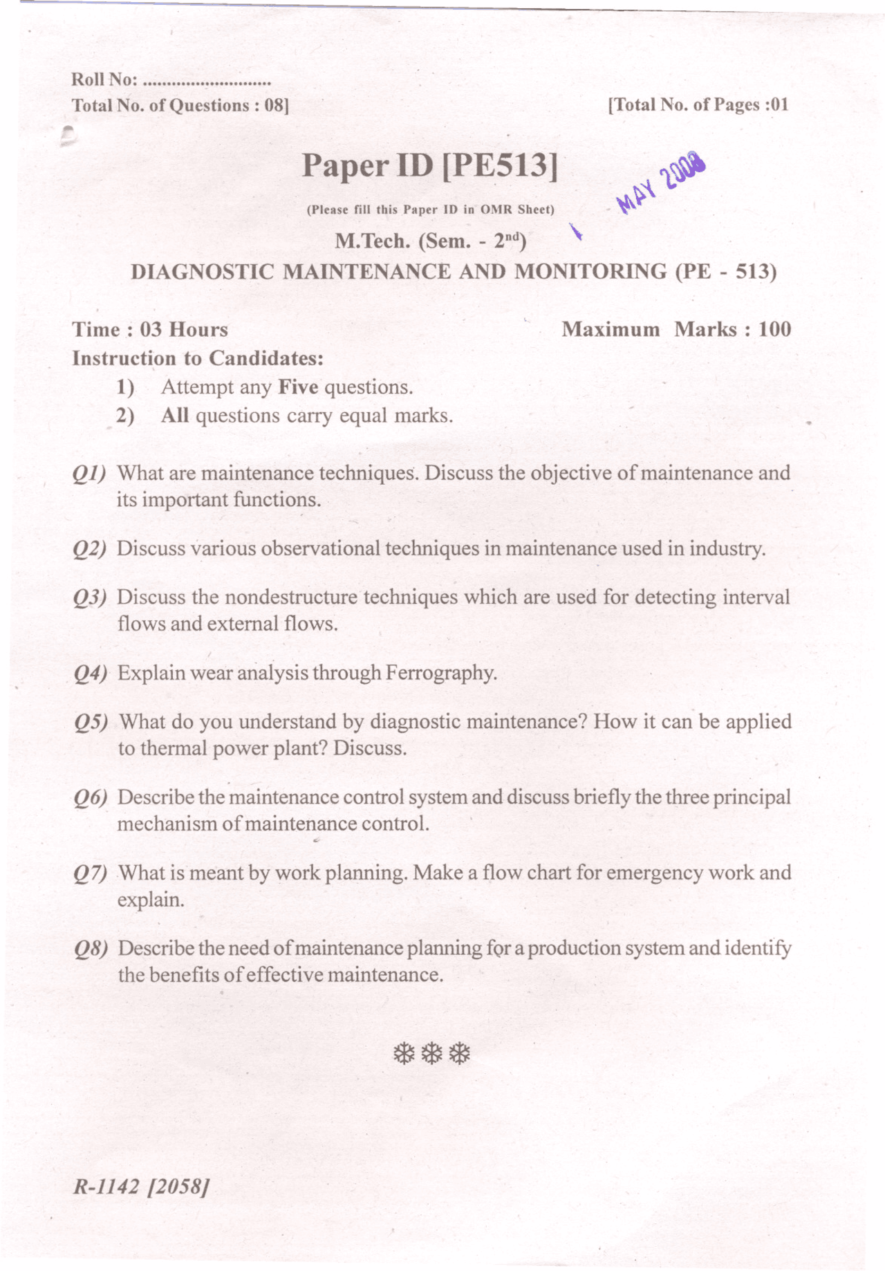 Test Paper - Diagnostic Maintenance and Monitoring - Punjab Technical ...