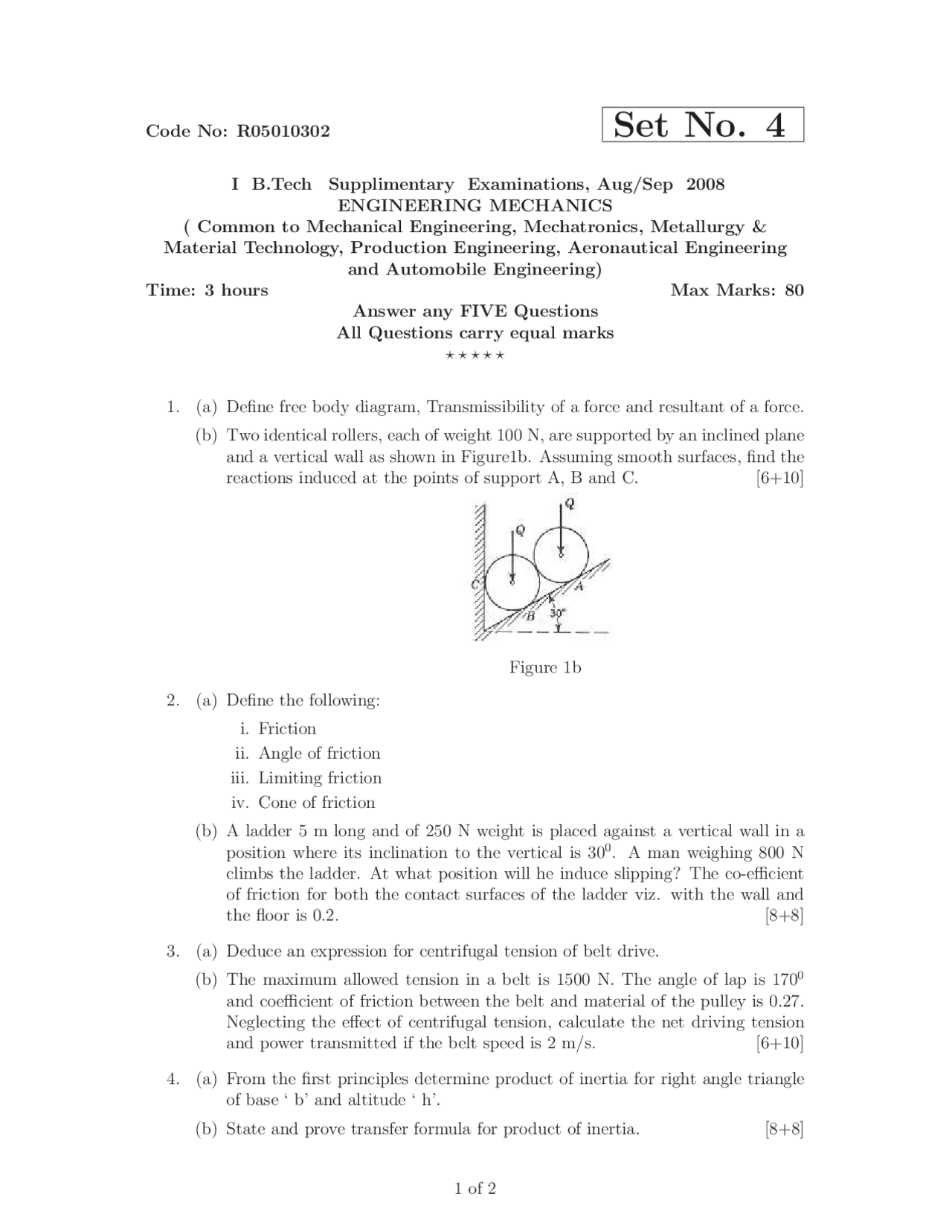 Test Paper - Engineering Mechanics - Jawaharlal Nehru Technological ...