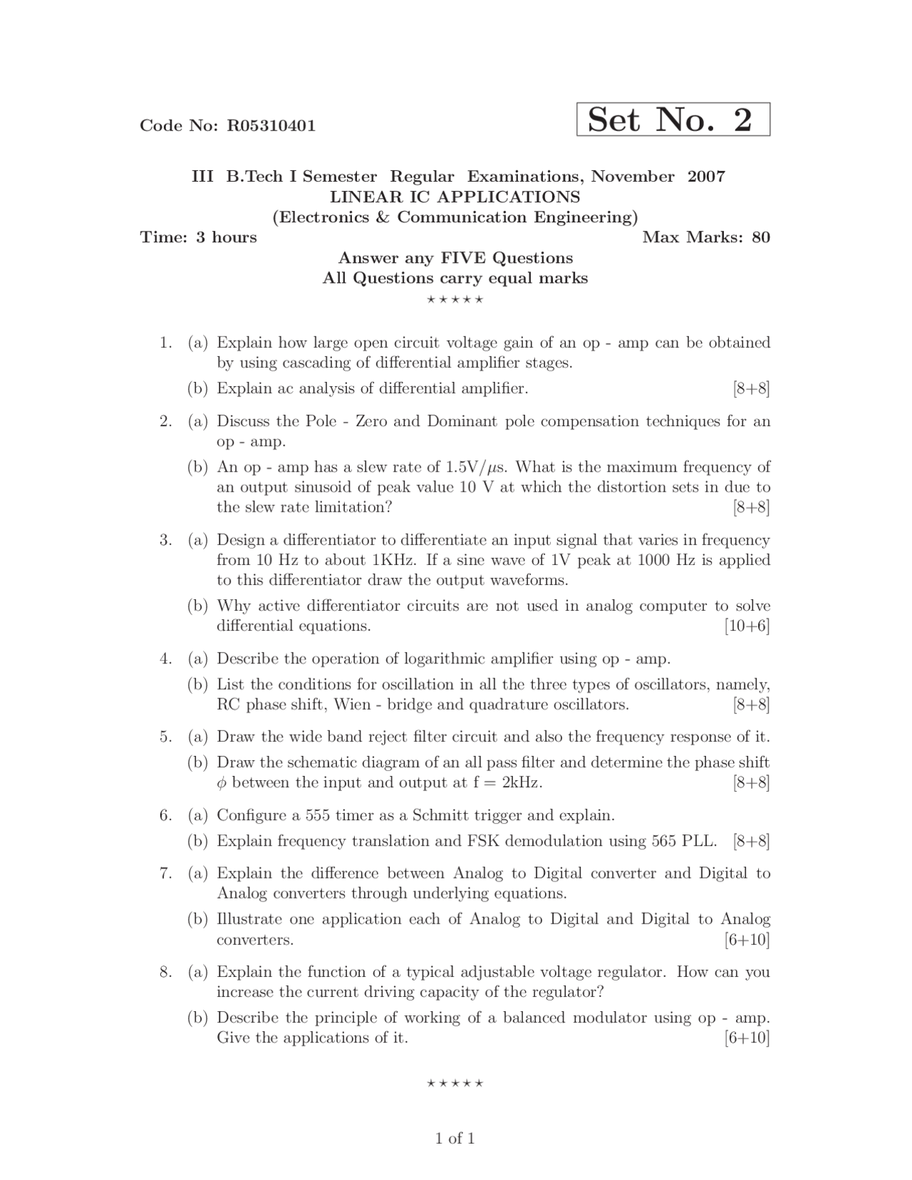 Test Paper - Linear IC Applications - Jawaharlal Nehru Technological ...