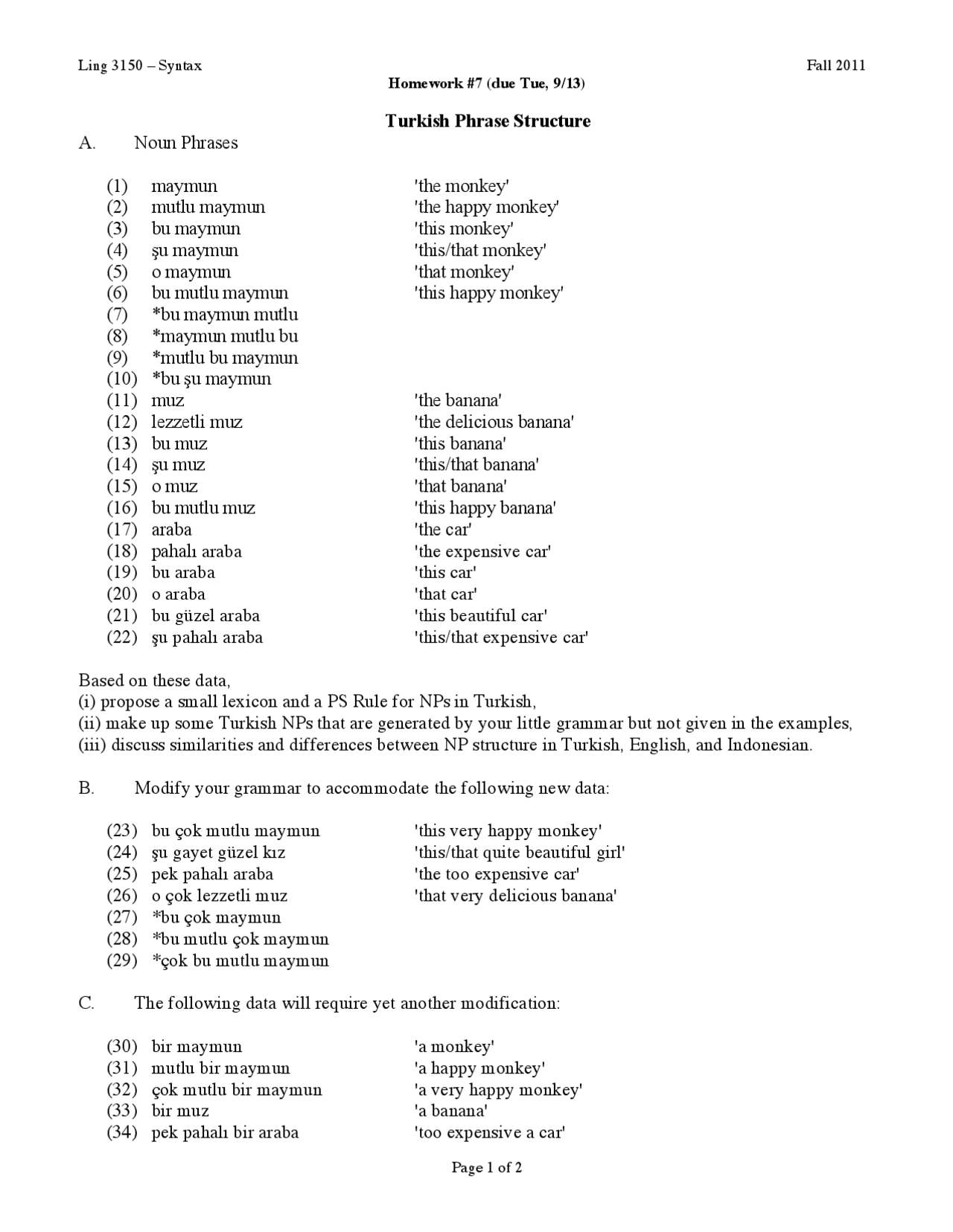 67 Turkish Phrase Structure - Generative Syntax - Fall 2011 | LING 3150 ...