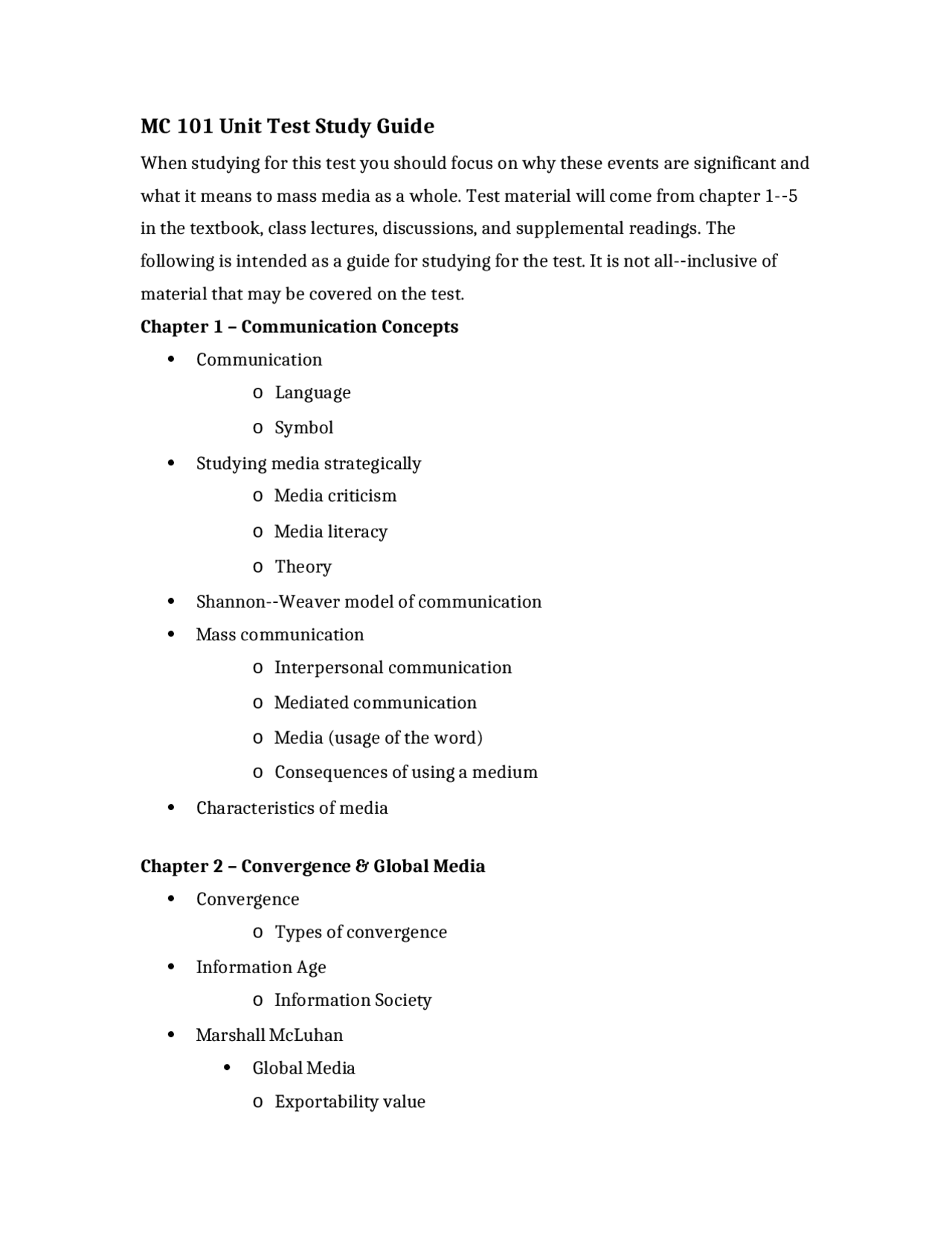 Mccann Testing Study Guide Pdf Download Exam I Study Guide - Introduction to Mass Communication | MC 101 - Docsity
