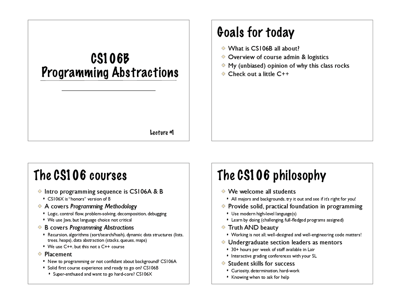 Introduction to Computer science - Programming Abstractions, Lecture 1 ...