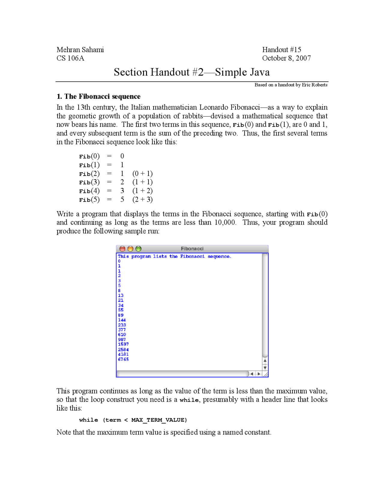 Simple Java - Section Handout - Programming Methodology- 15 - Docsity