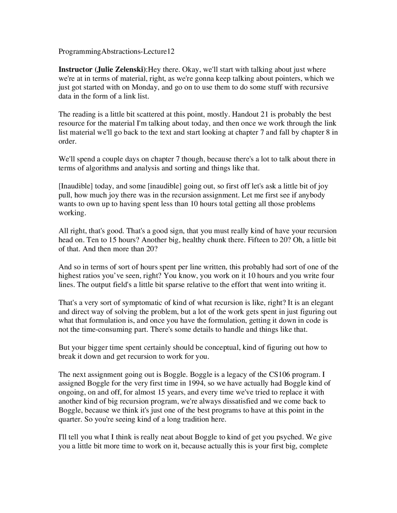 Lectures - Programming Abstractions - 12 - Docsity