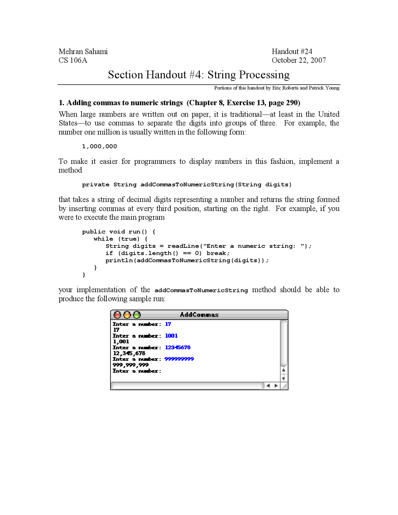 String Processing - Section Handout - Programming Methodology- 24 - Docsity