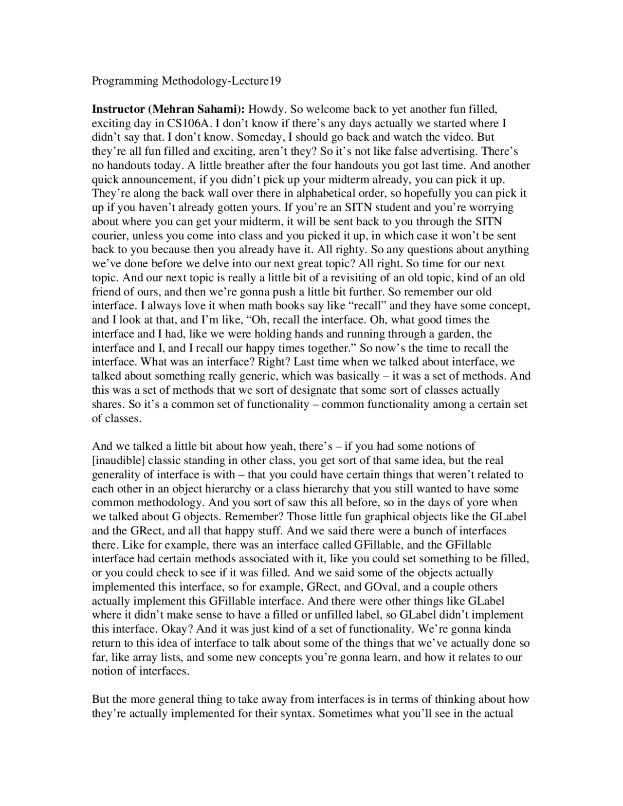 The Interface - Lectures - Programming Methodology- 19 - Docsity