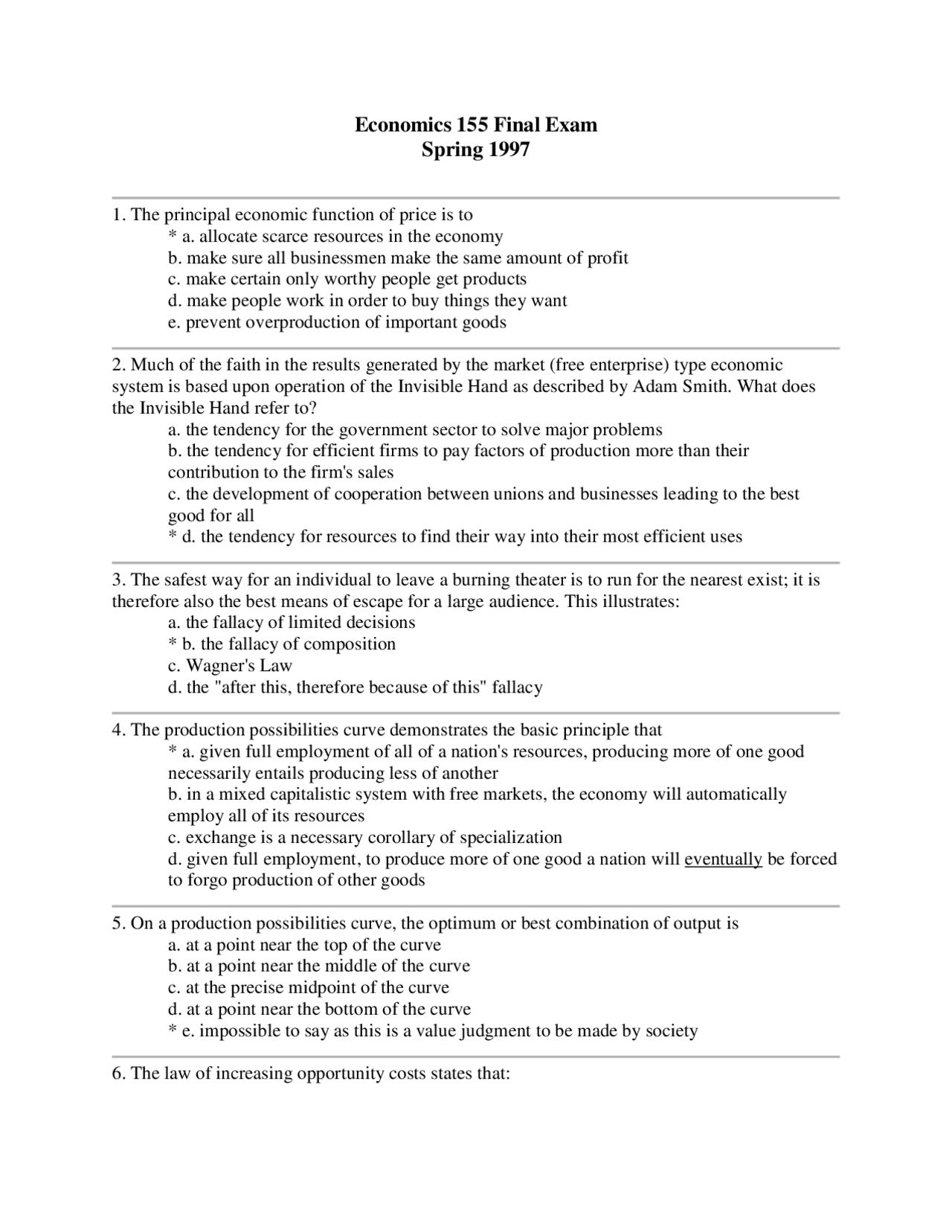 Principles of Macroeconomics - Spring 1997 Exam - Economics | Exams ...